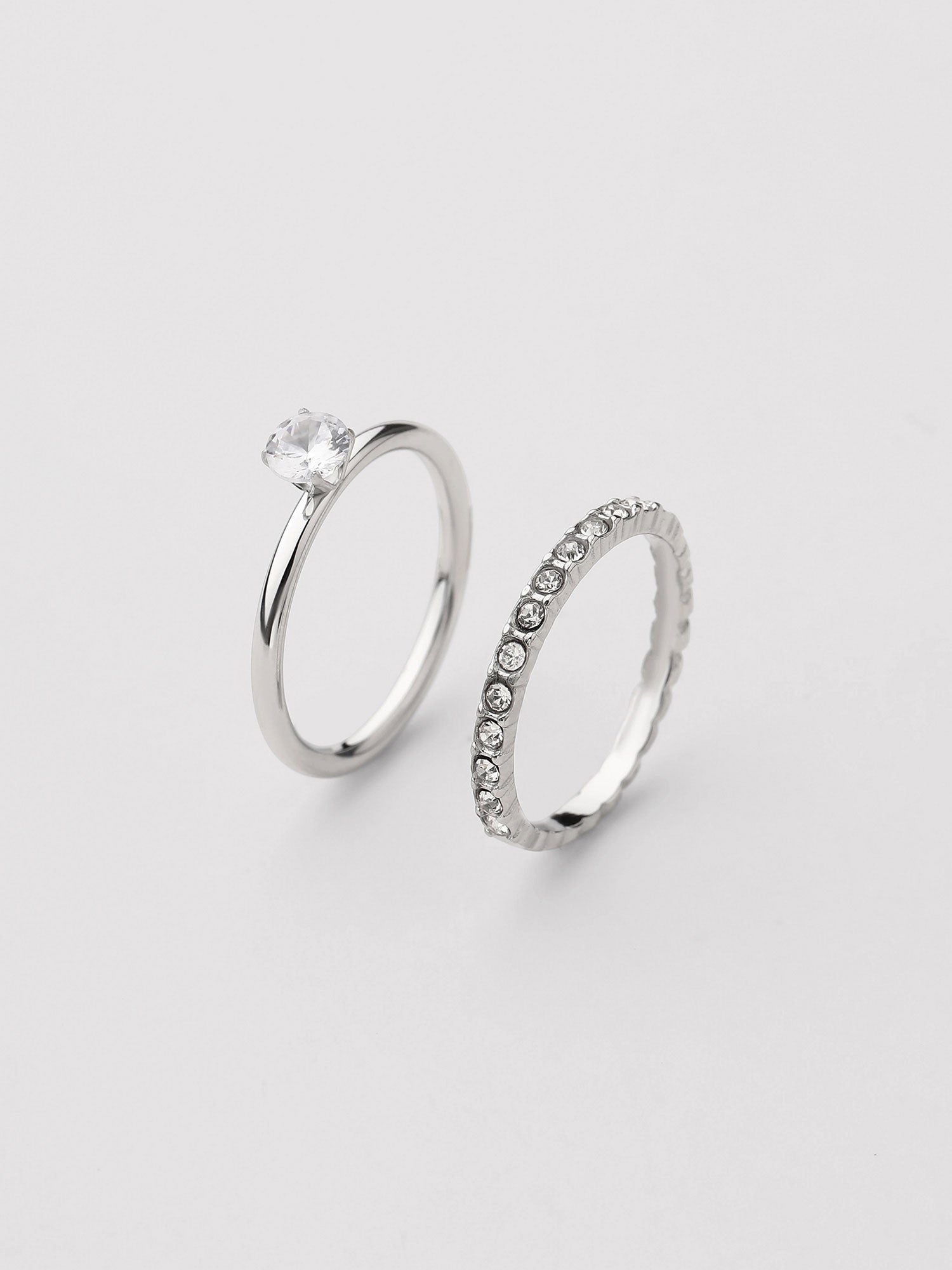 Conjunto de anéis Nexa zircónia prateado