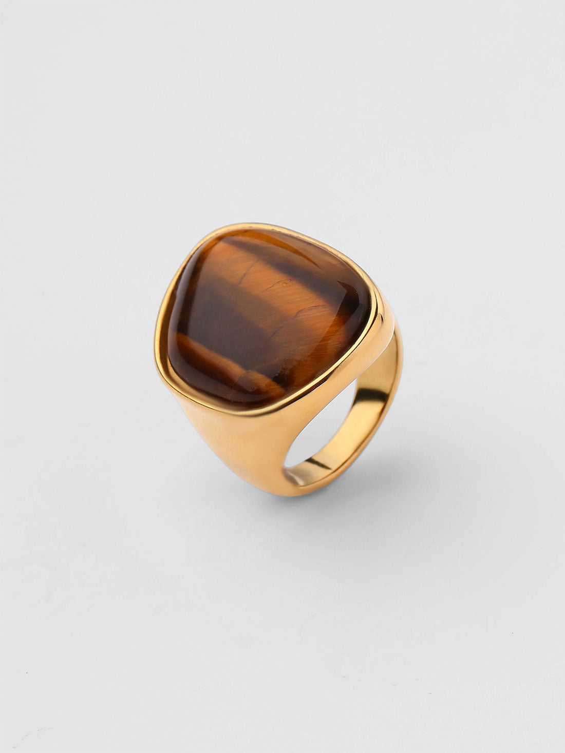 Anel de Sinete Elys Olho de Tigre Dourado