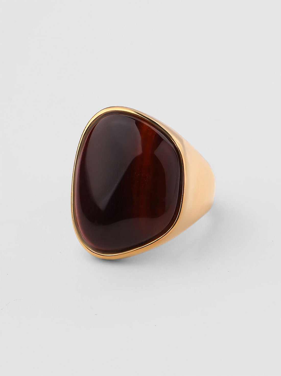 Anel de Sinete Elys Olho de Tigre Vermelho Dourado