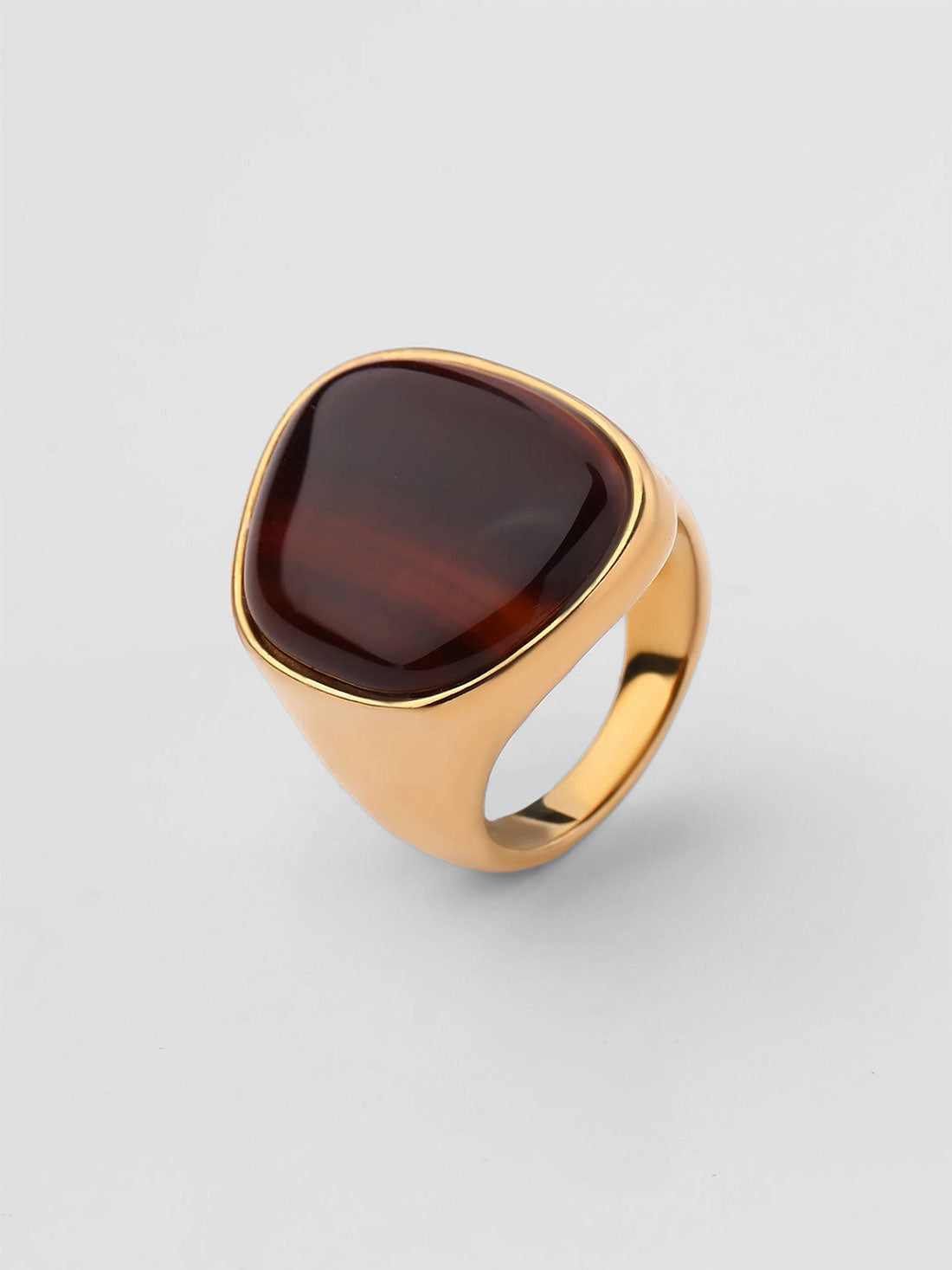 Anel de Sinete Elys Olho de Tigre Vermelho Dourado