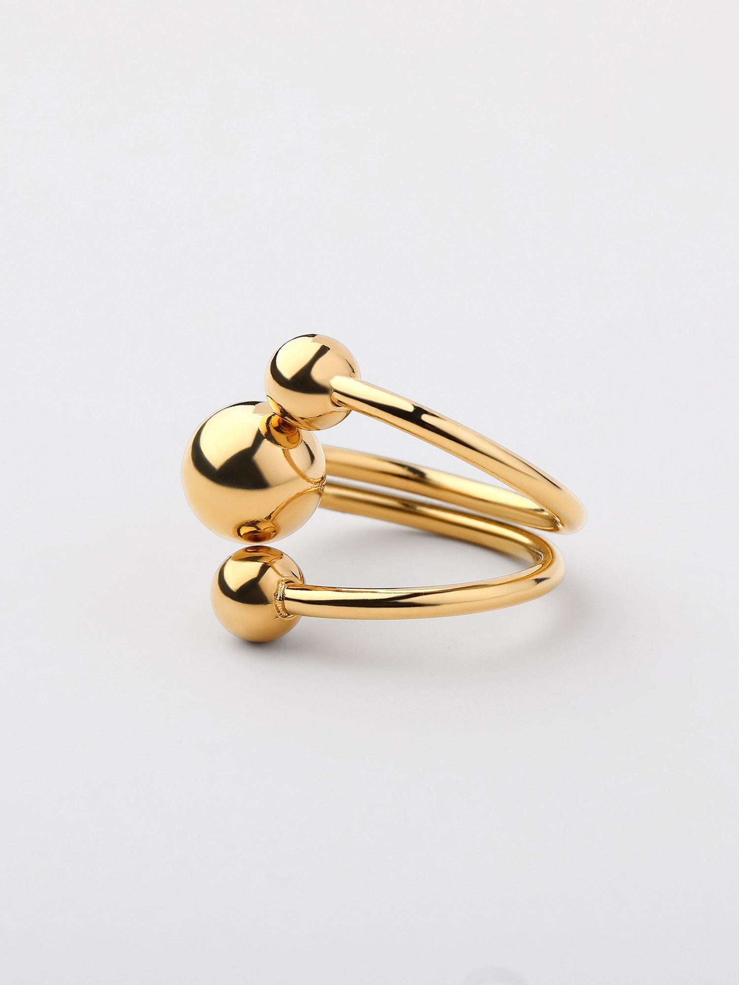 Anel duplo com bolinhas Dourado