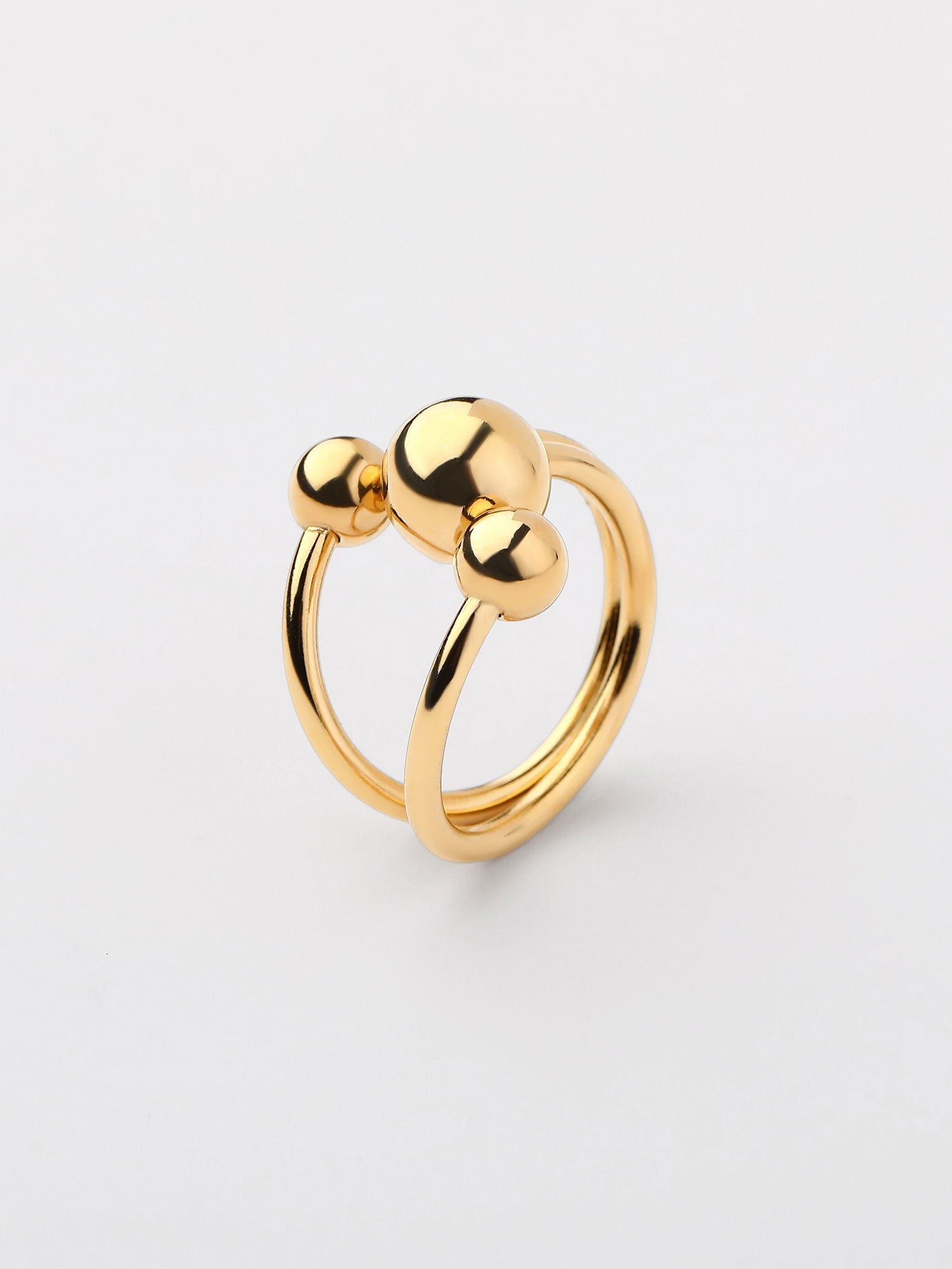 Anel duplo com bolinhas Dourado