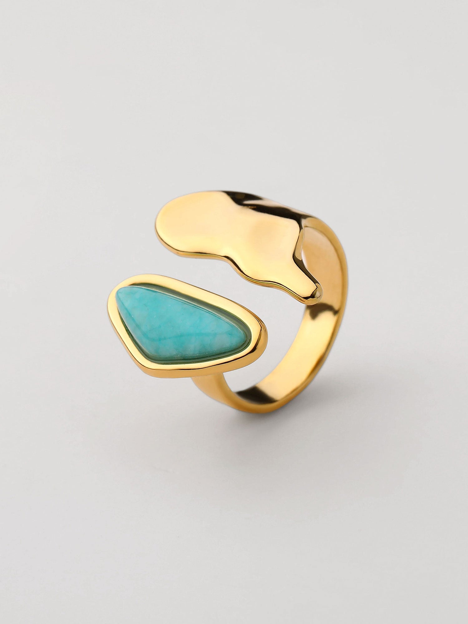 Anel piedra azul natural Dourado