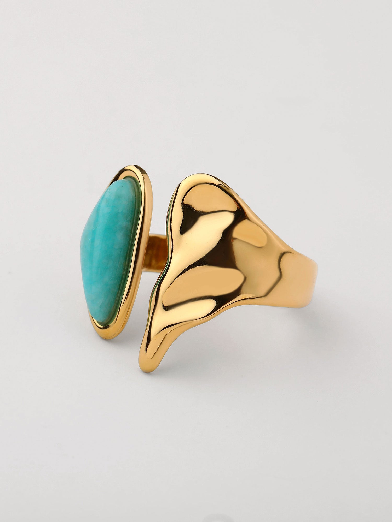 Anel piedra azul natural Dourado