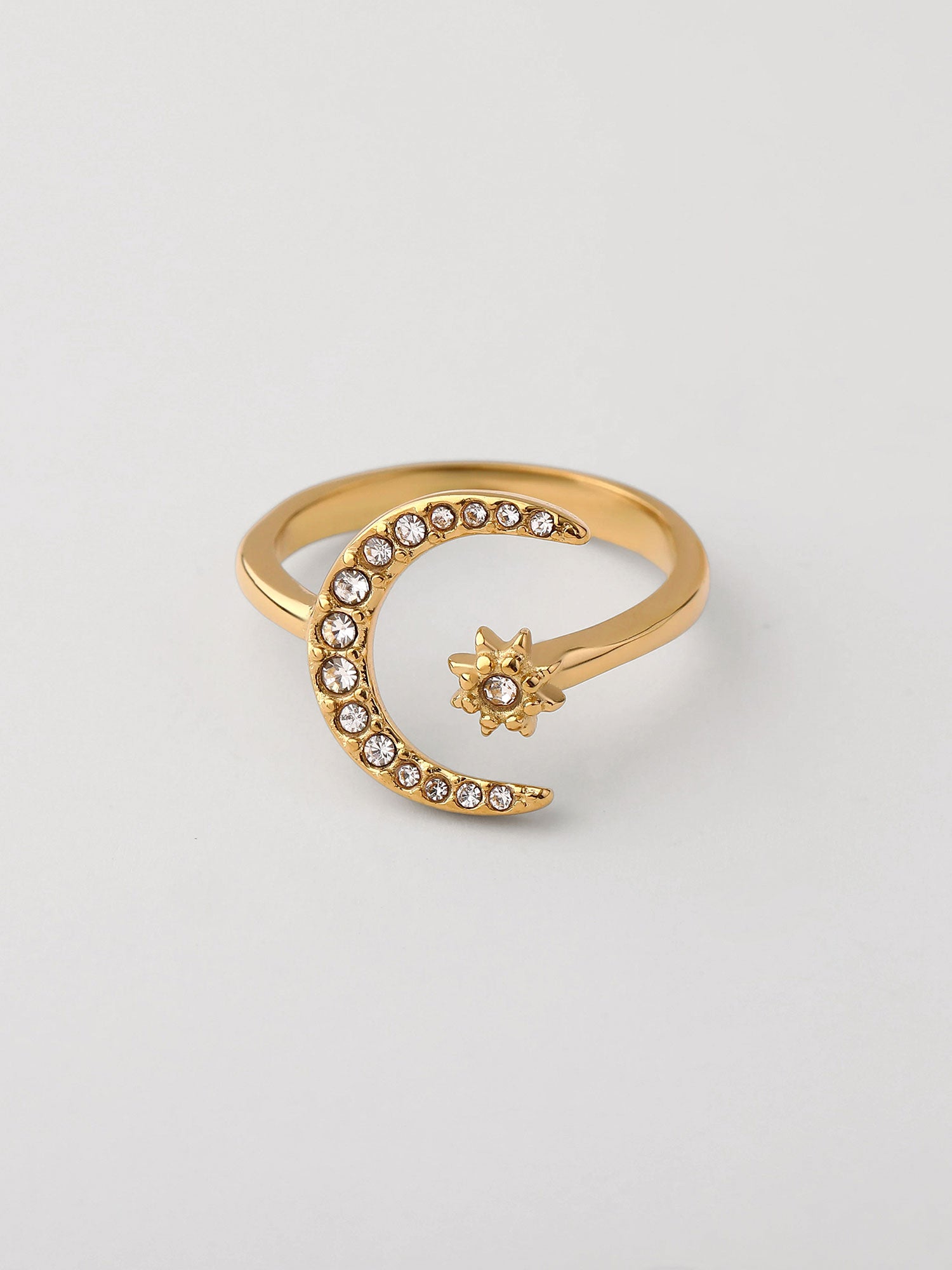 Anel luna brillante com zirconia Dourado