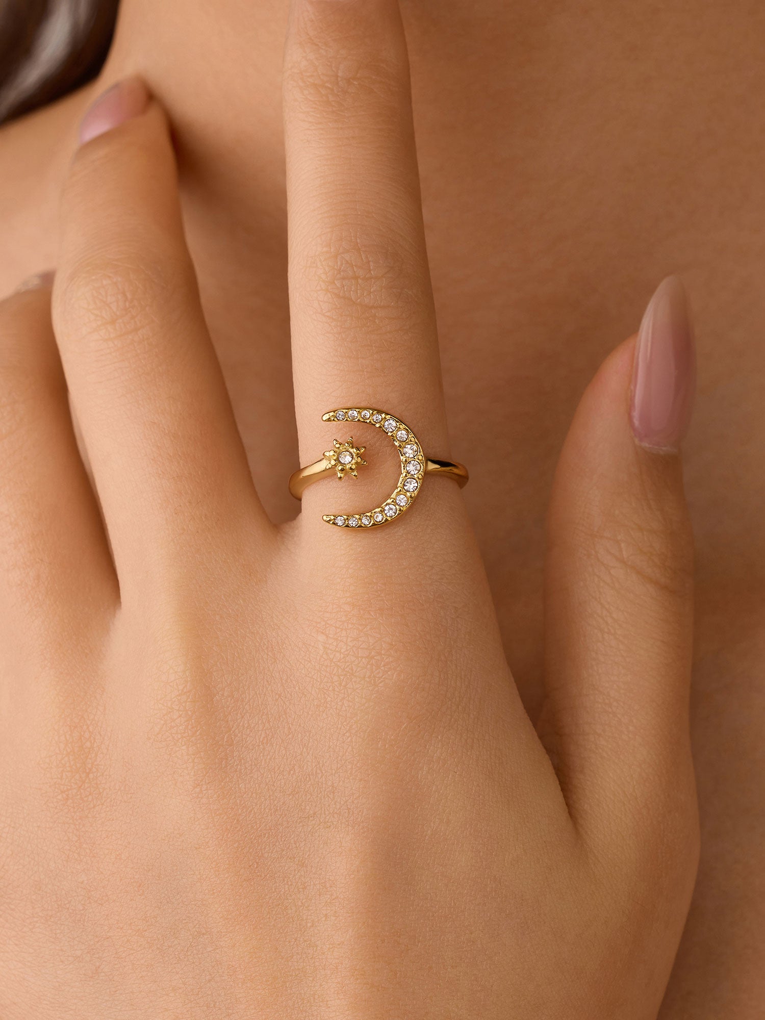 Anel luna brillante com zirconia Dourado