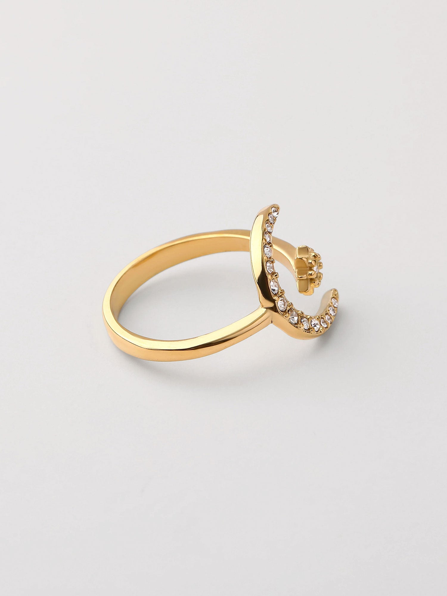 Anel luna brillante com zirconia Dourado