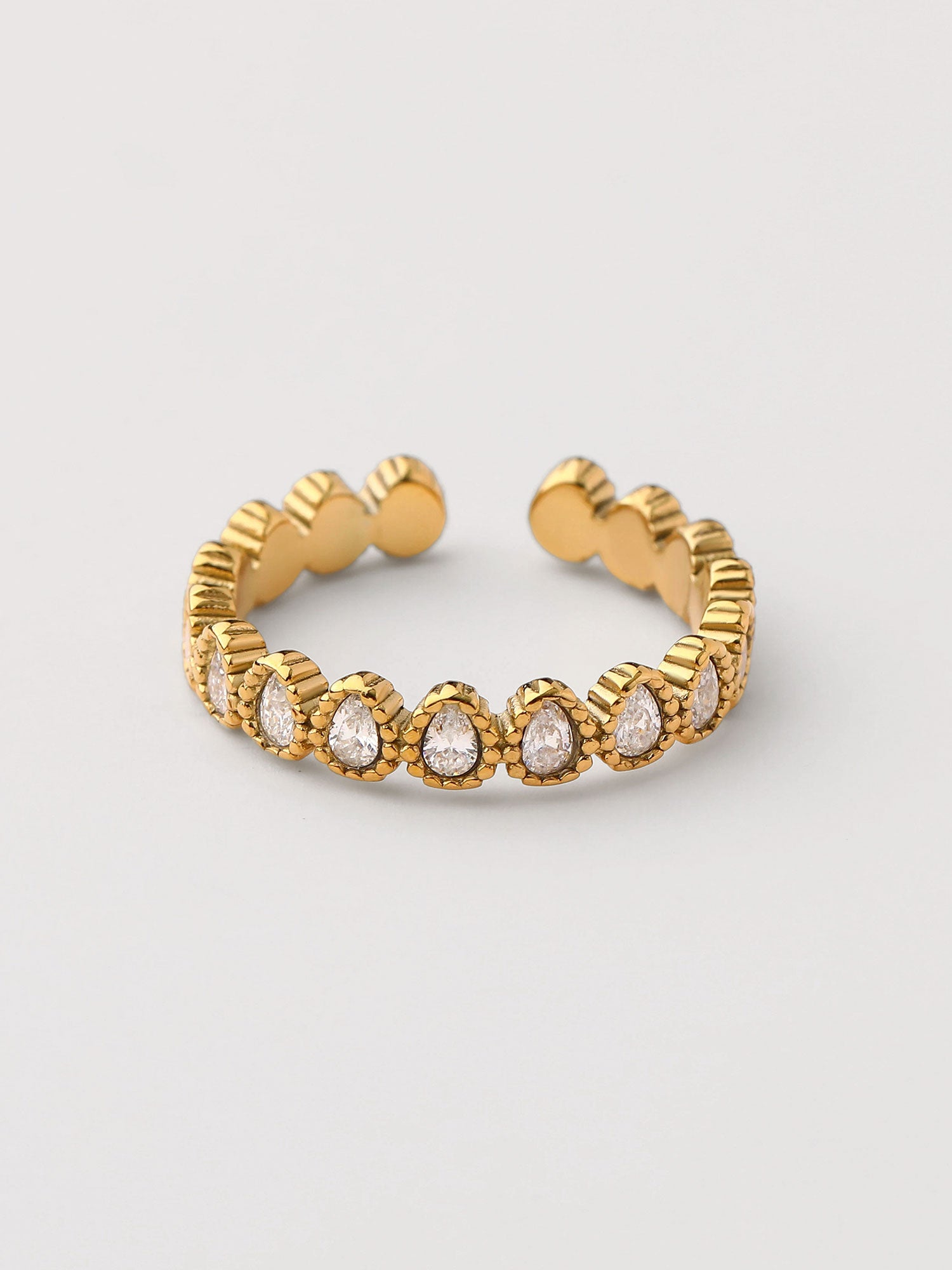 Anel Ajustável Sola Zircónias Brancas Dourado