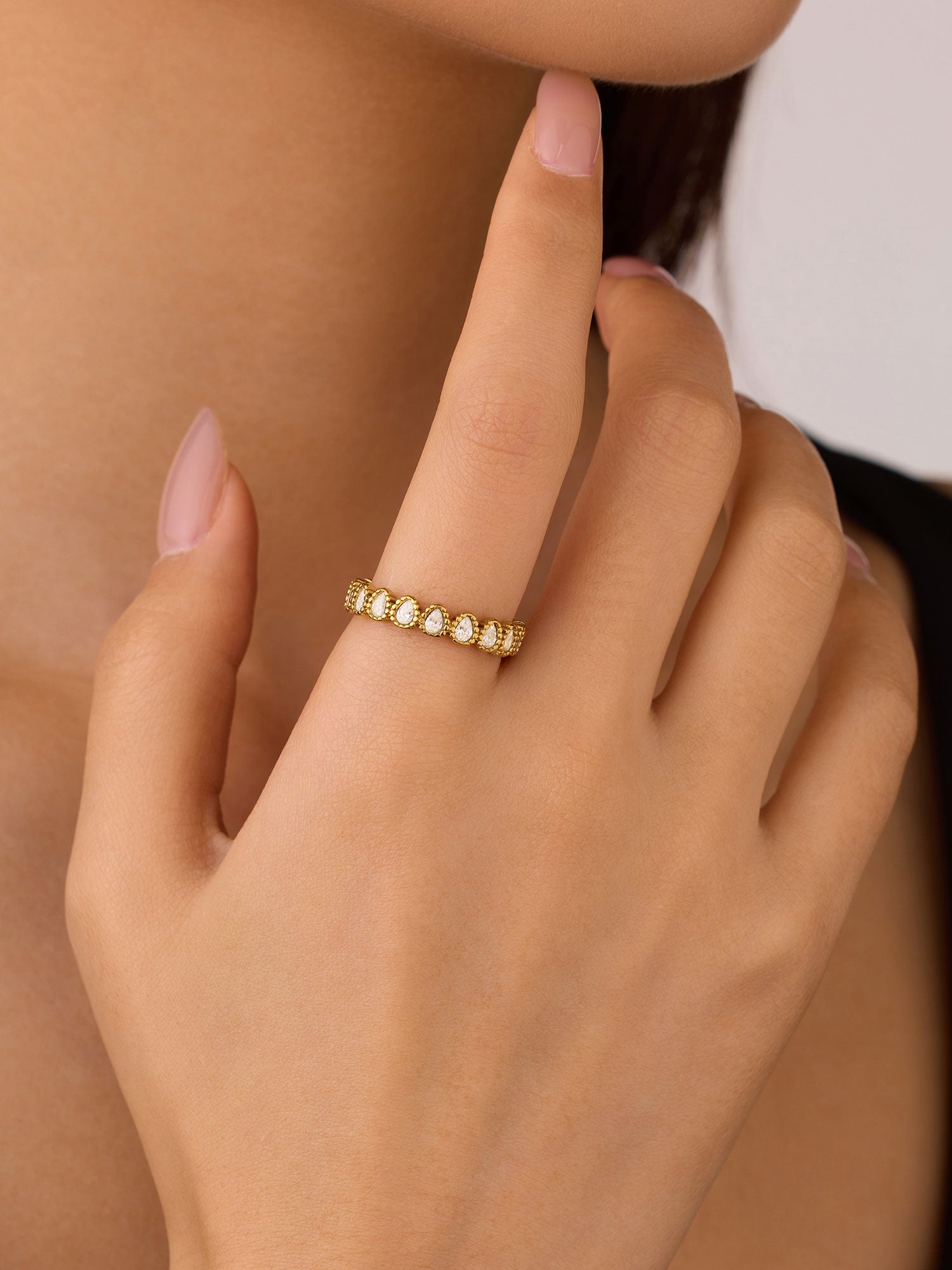 Anel Ajustável Sola Zircónias Brancas Dourado