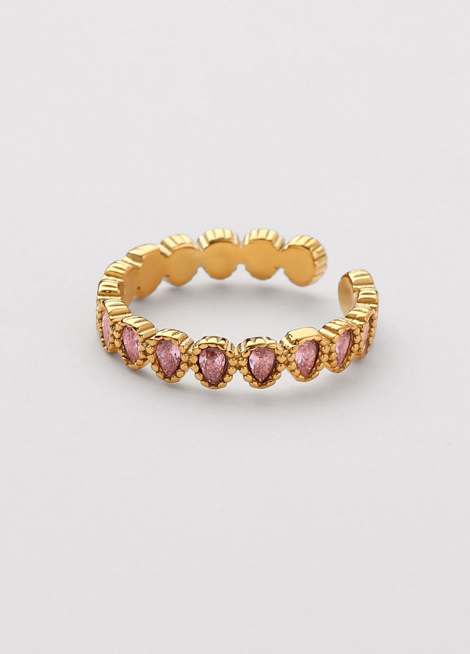 Anel Ajustável Sola Zircónias Rosa Dourado
