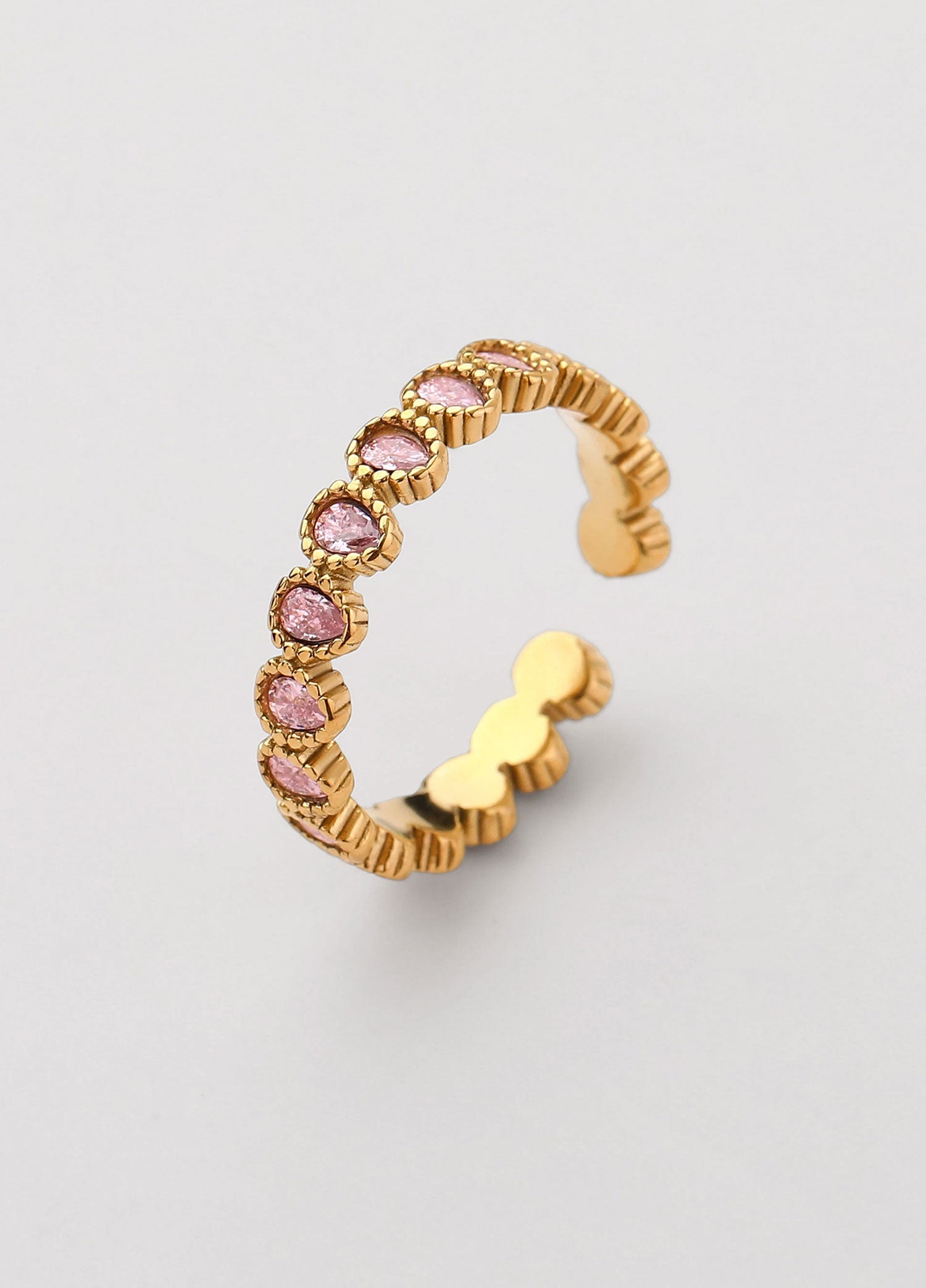 Anel Ajustável Sola Zircónias Rosa Dourado