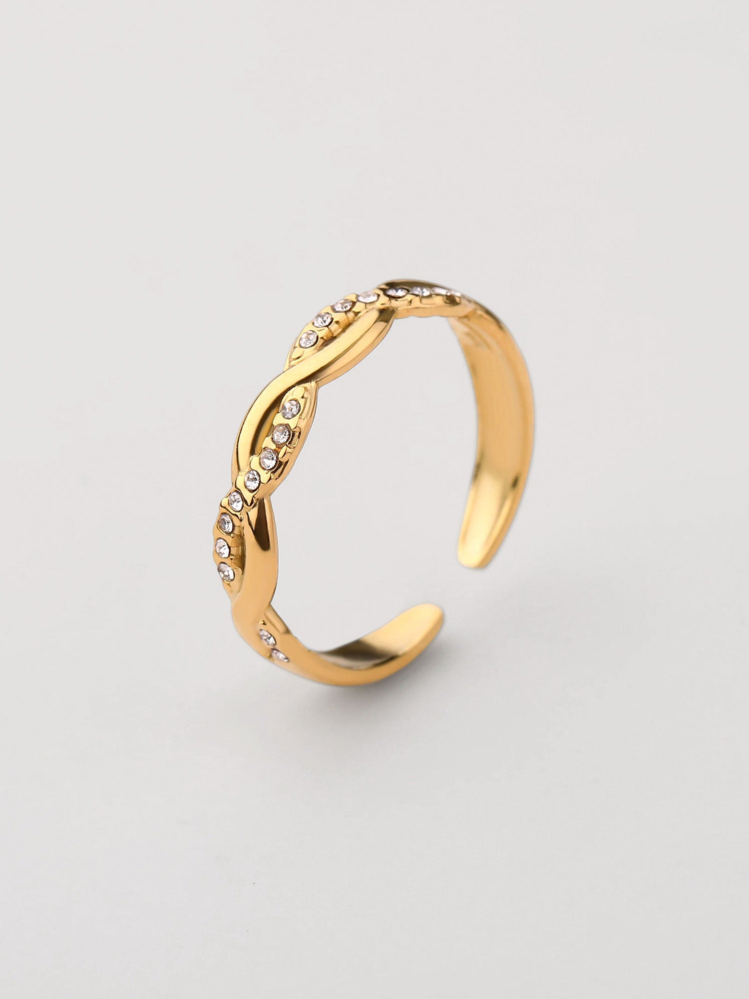 Anel aberto com zircónias Dourado