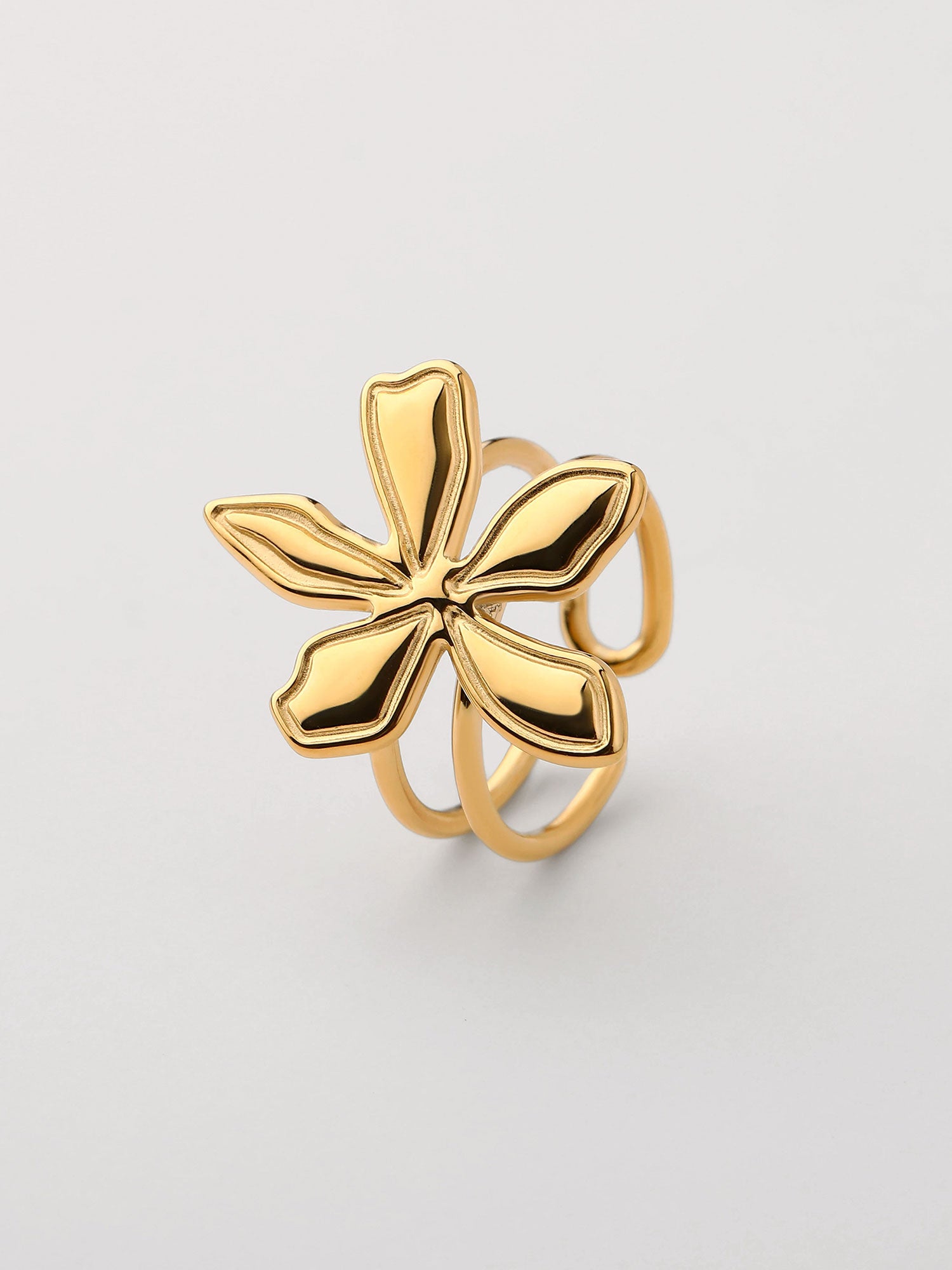 Anel flor aberto dourado