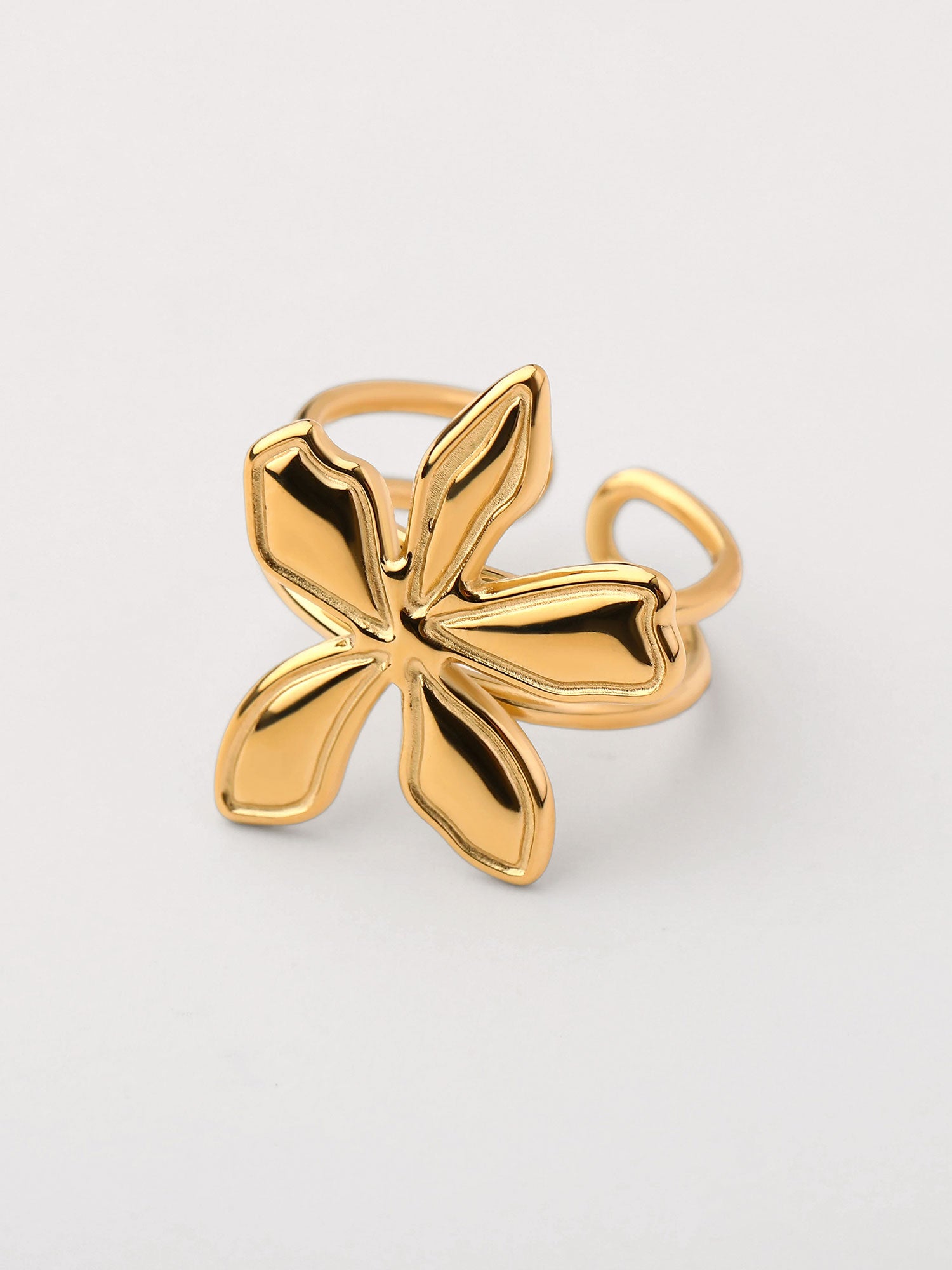 Anel flor aberto dourado