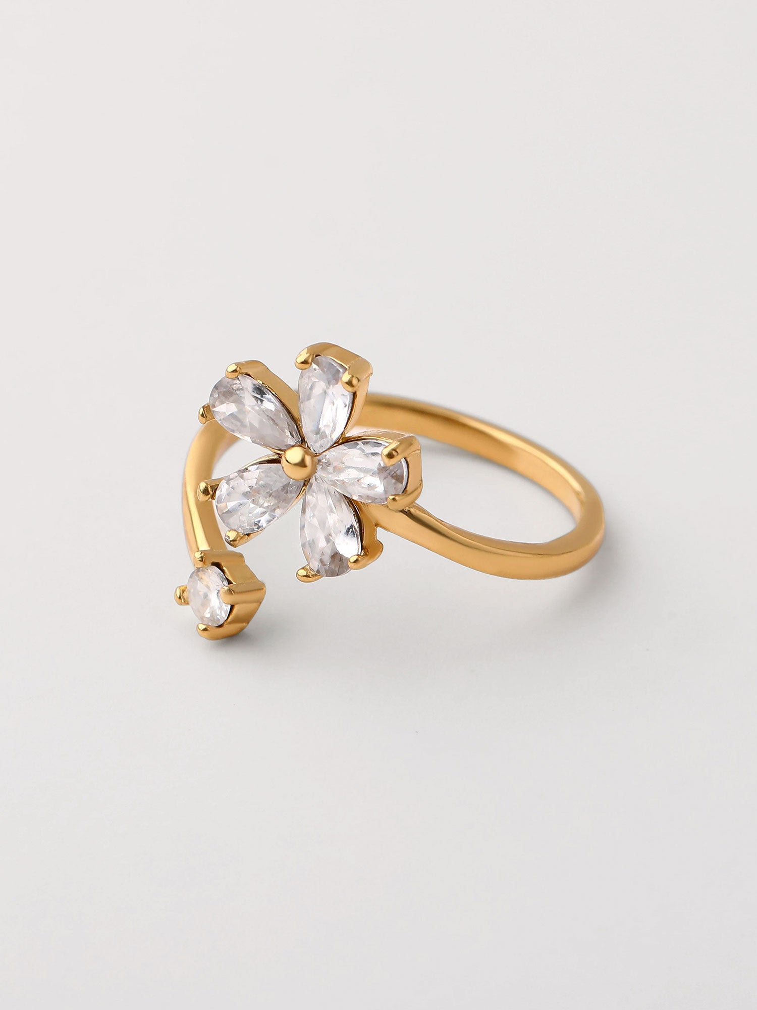 Anel com zircónias flor Dourado