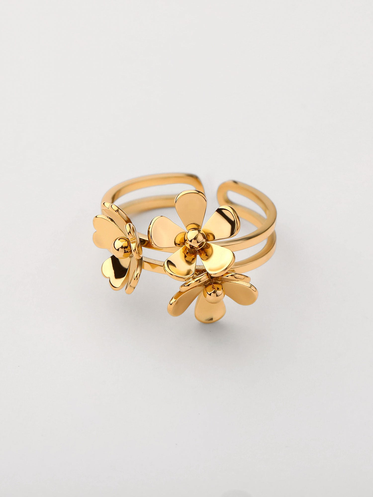 Anel aberto forma flores Dourado
