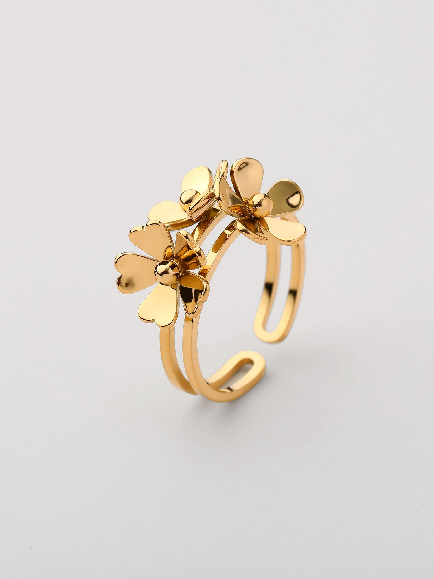 Anel aberto forma flores Dourado