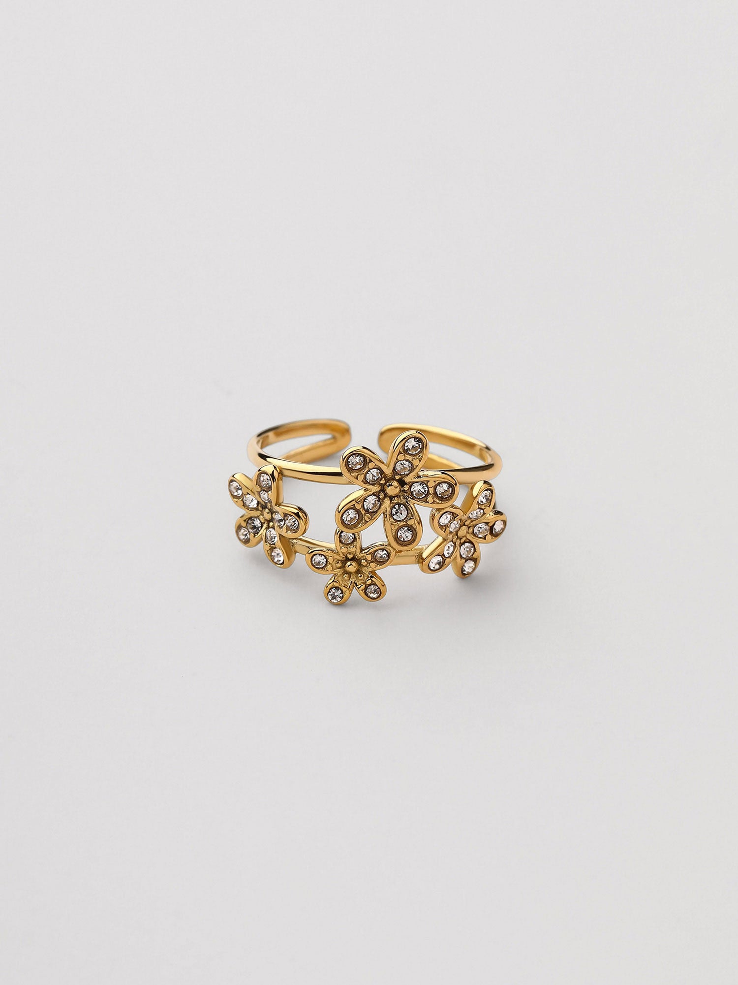 Anillo Ajustable Qira Zirconia Dorado Elegante