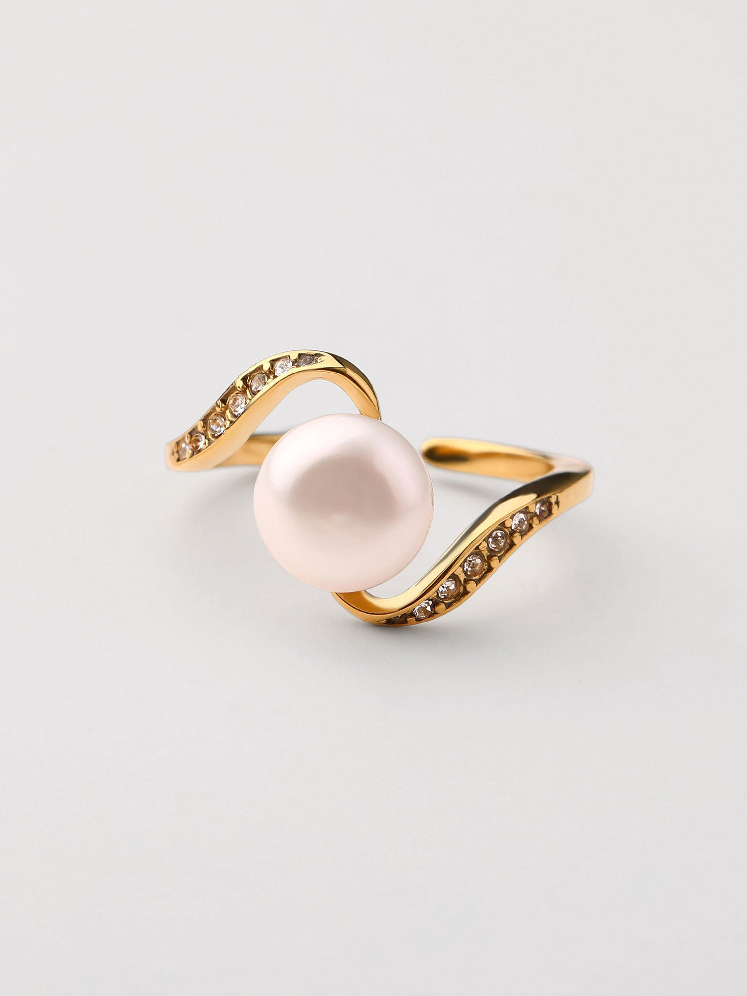 Anel perla com zircónias Dourado