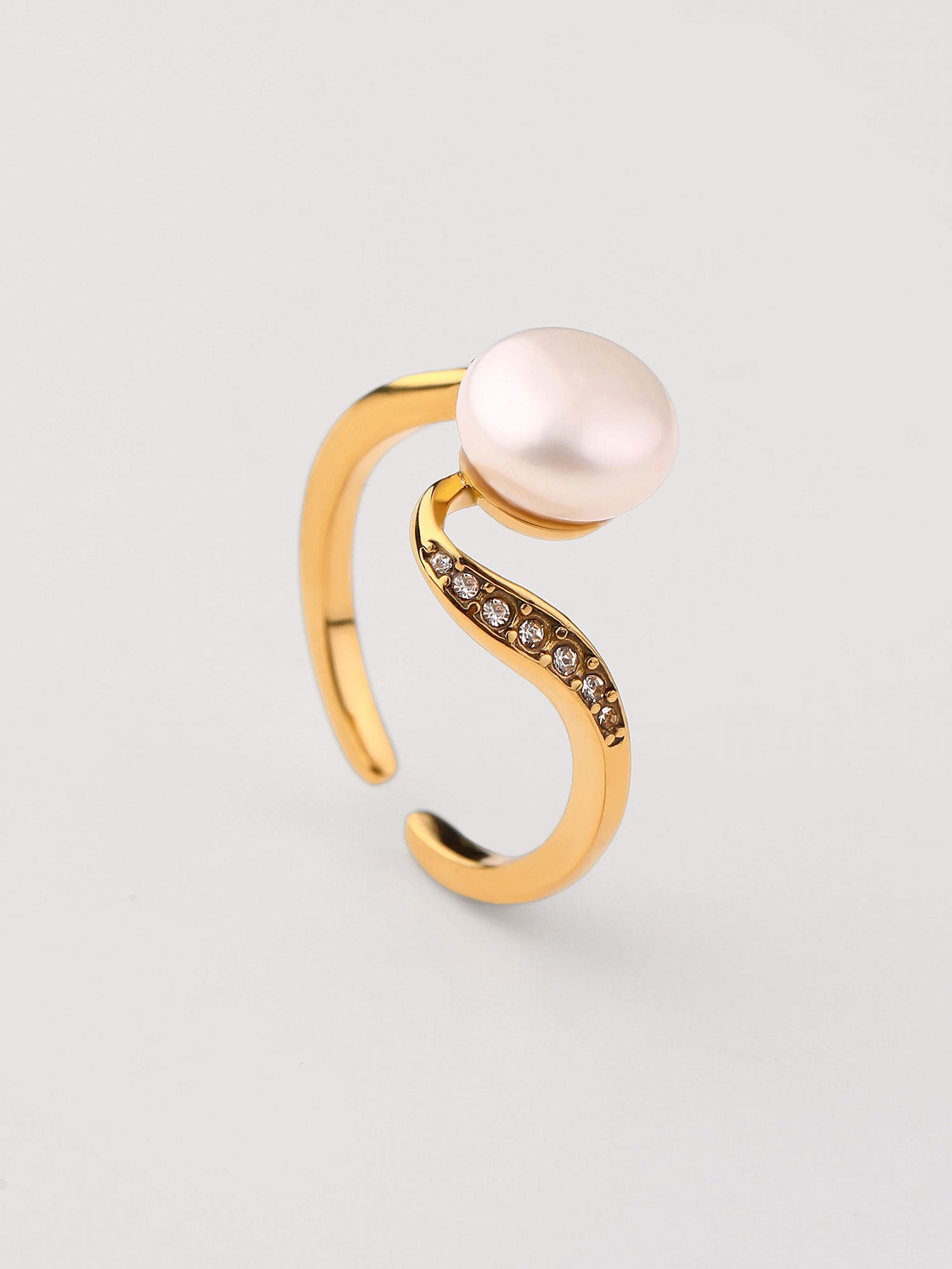 Anel perla com zircónias Dourado