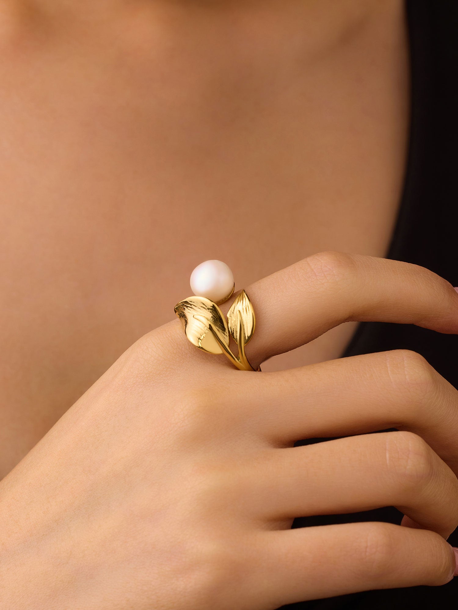 Anel de perla com forma Dourado