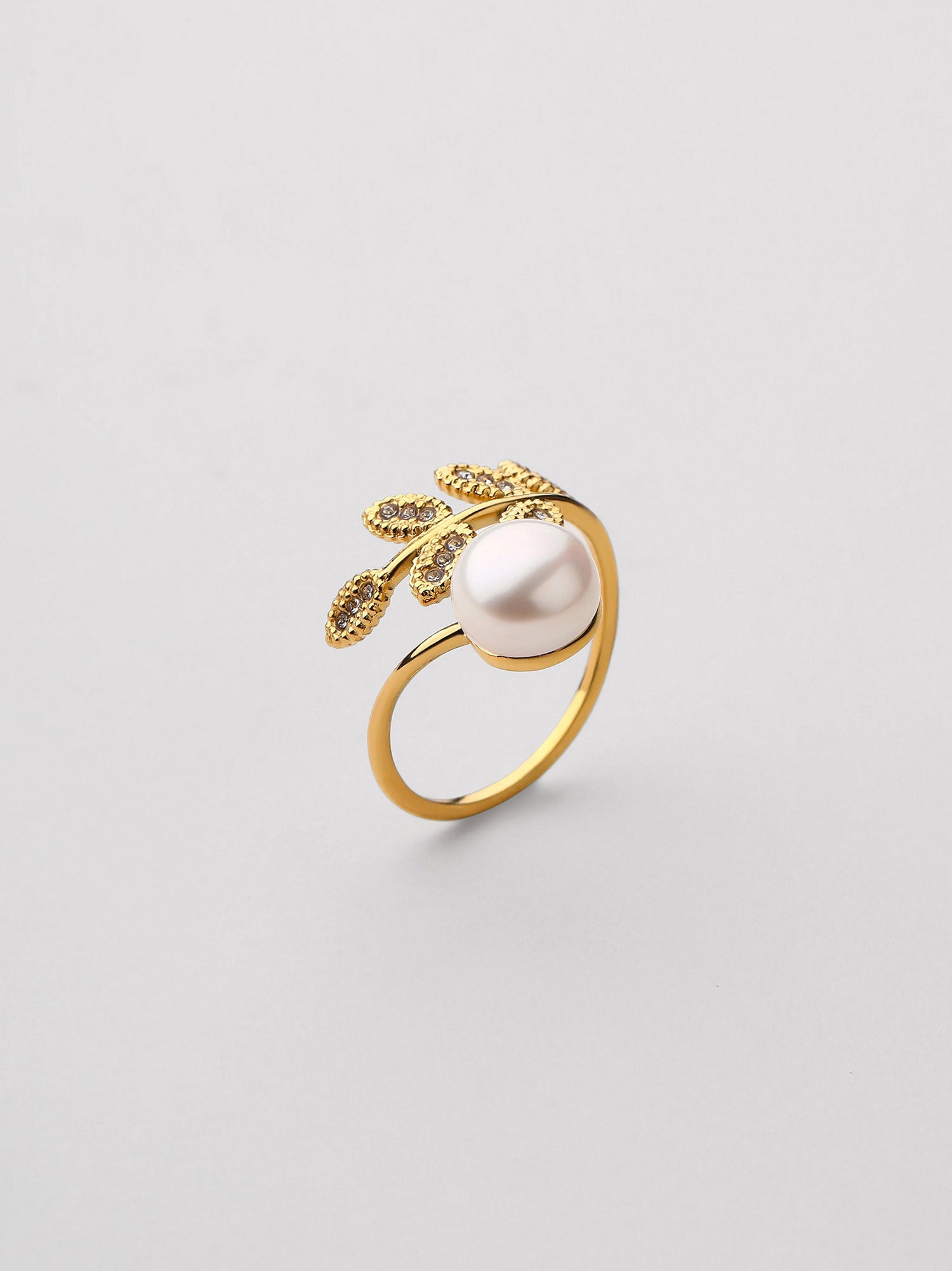 Anel Liorae Pérola Zircónia Dourado Ajustável