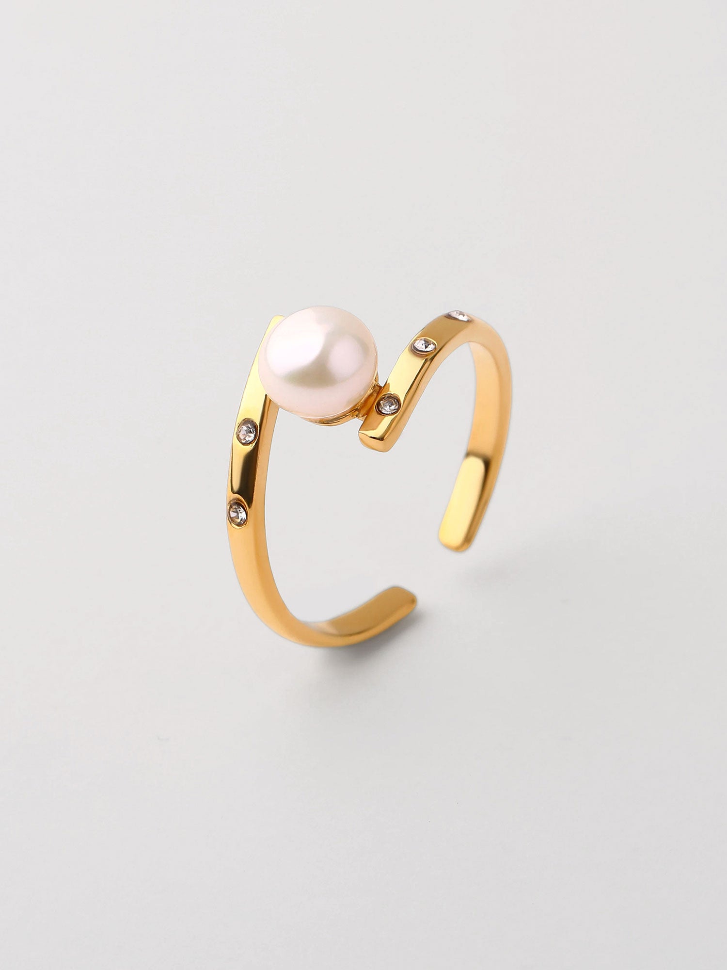 Anel aberto perla com zirconia Dourado
