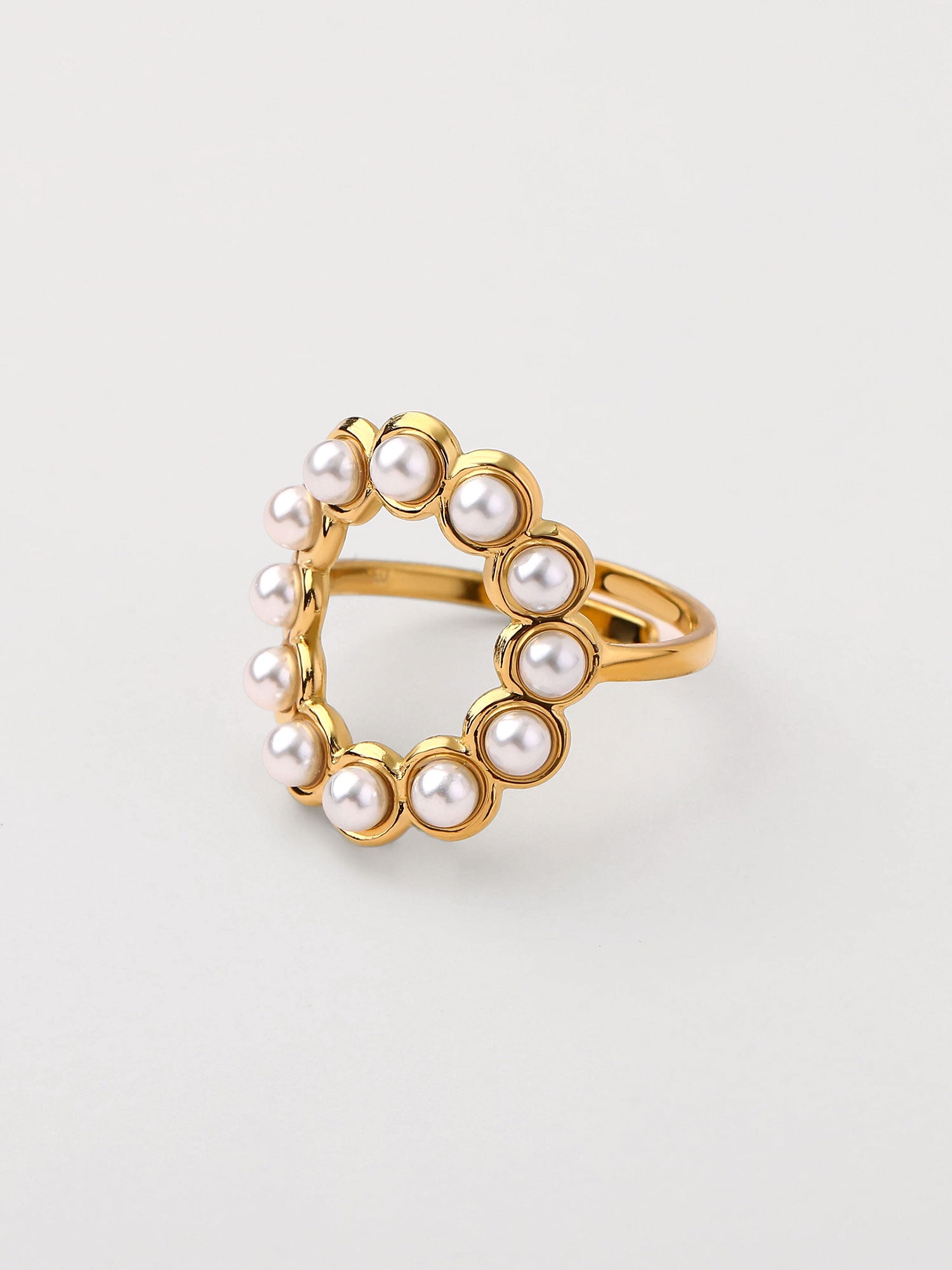 Anel perla com cadena e zirconia Dourado