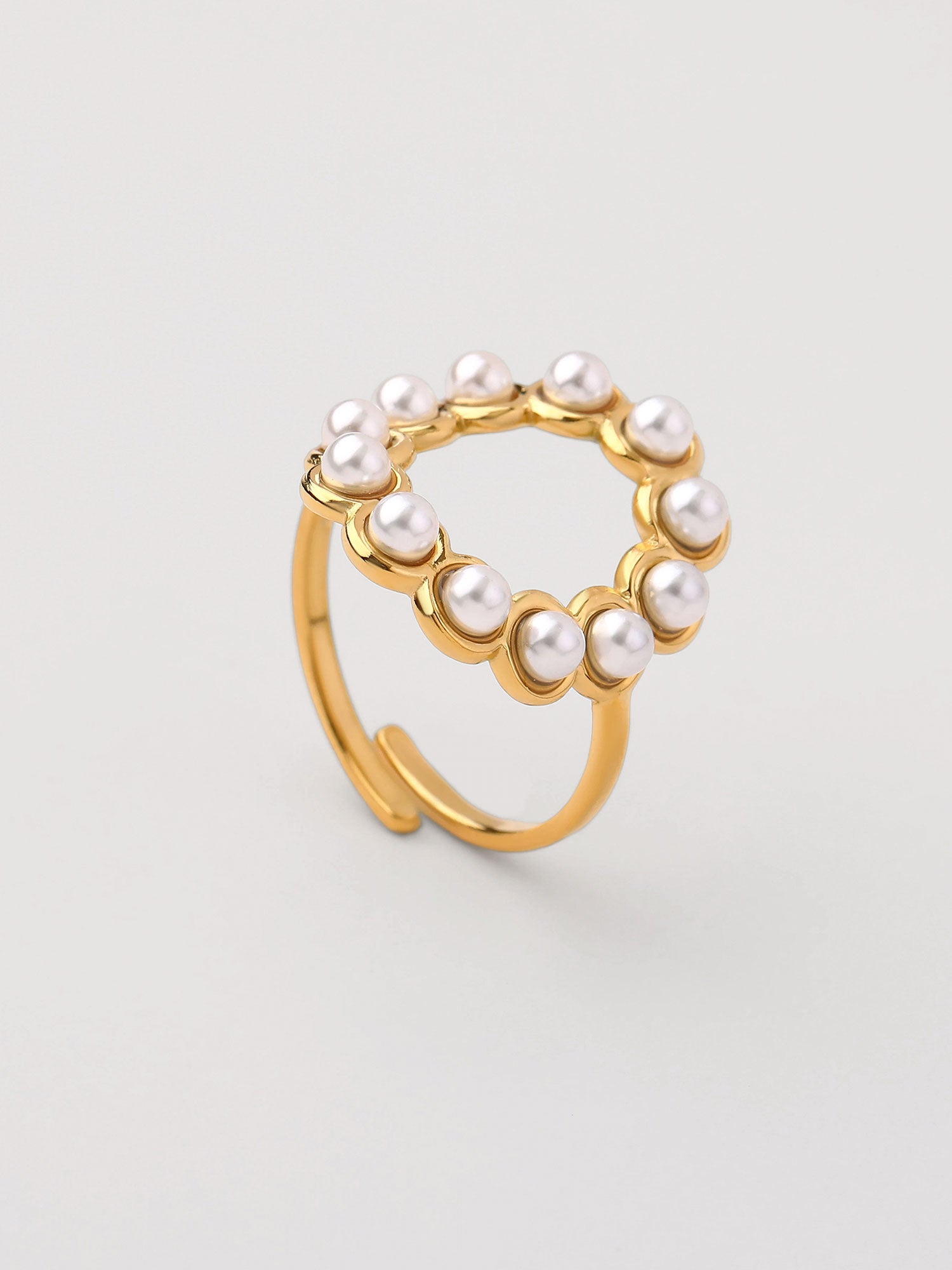 Anel perla com cadena e zirconia Dourado