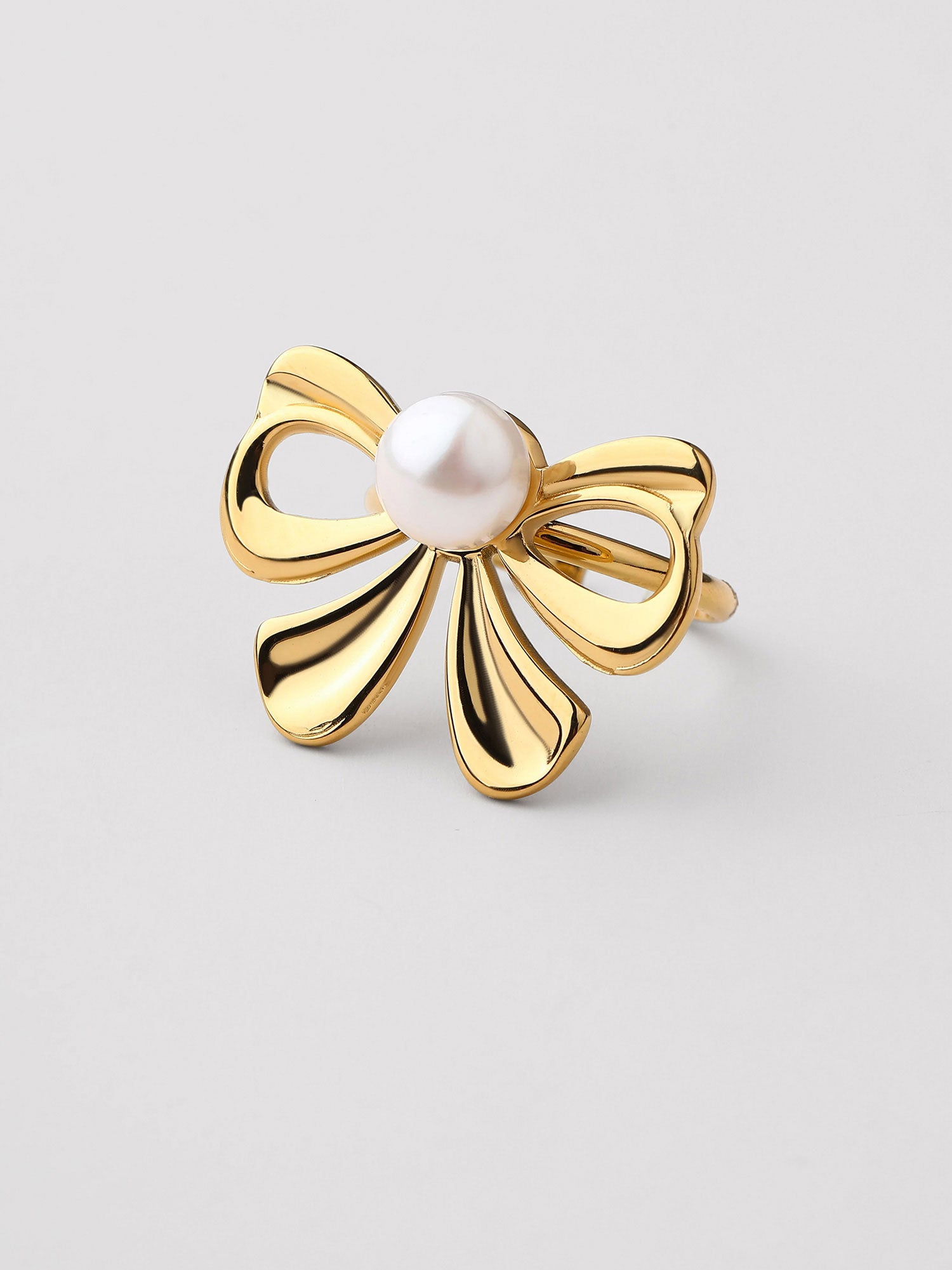 Anel Ajustável Orlena Pérola Dourado Elegante