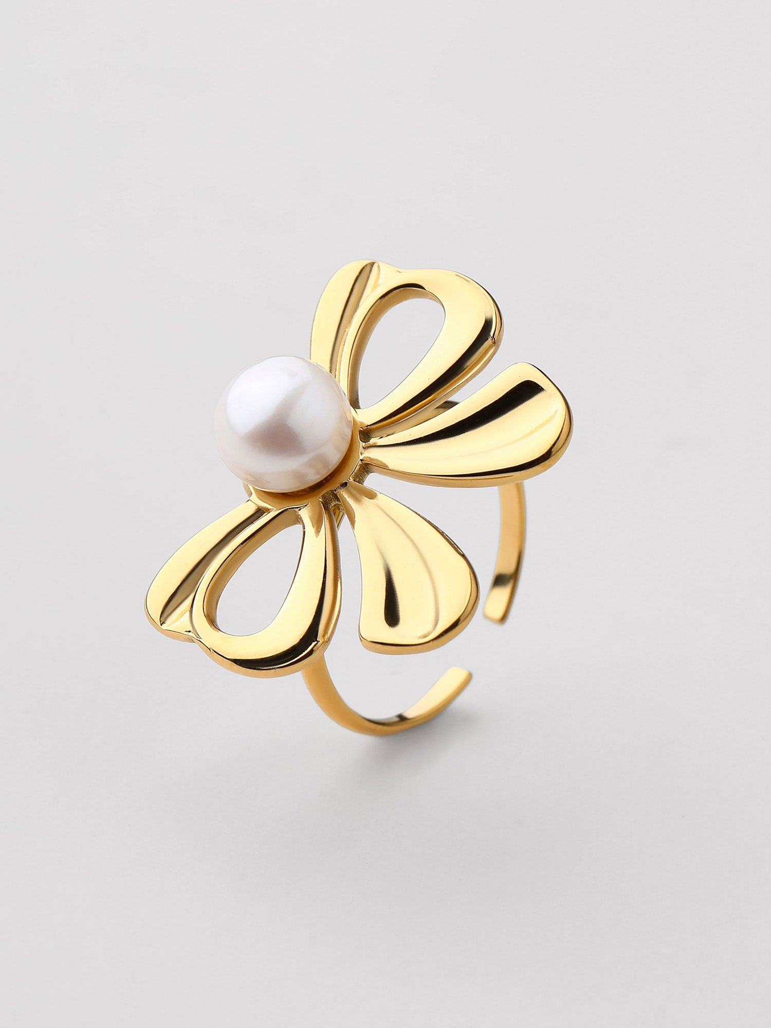 Anel Ajustável Orlena Pérola Dourado Elegante