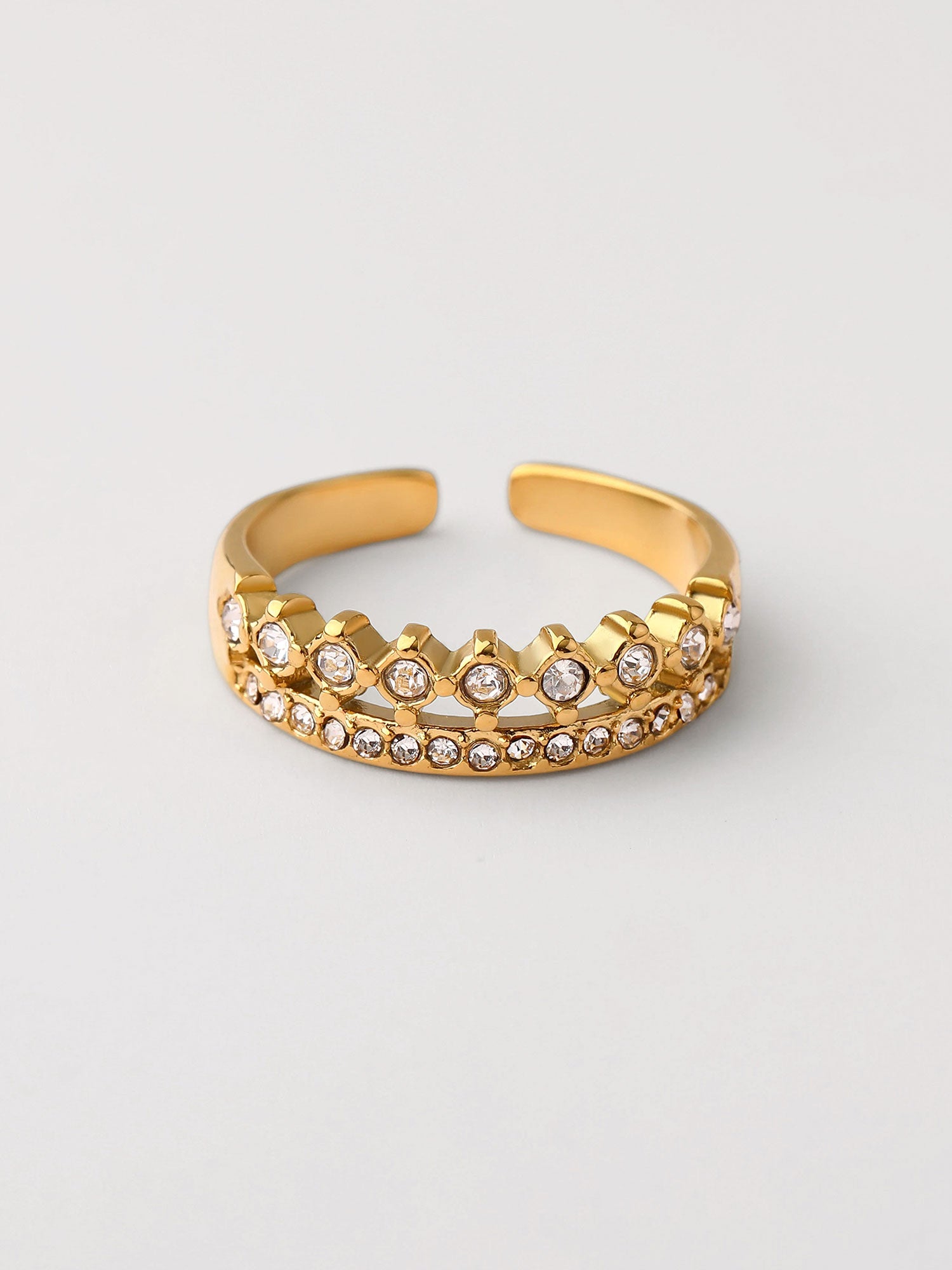Anel duplo zircónias finas e gruesas Dourado