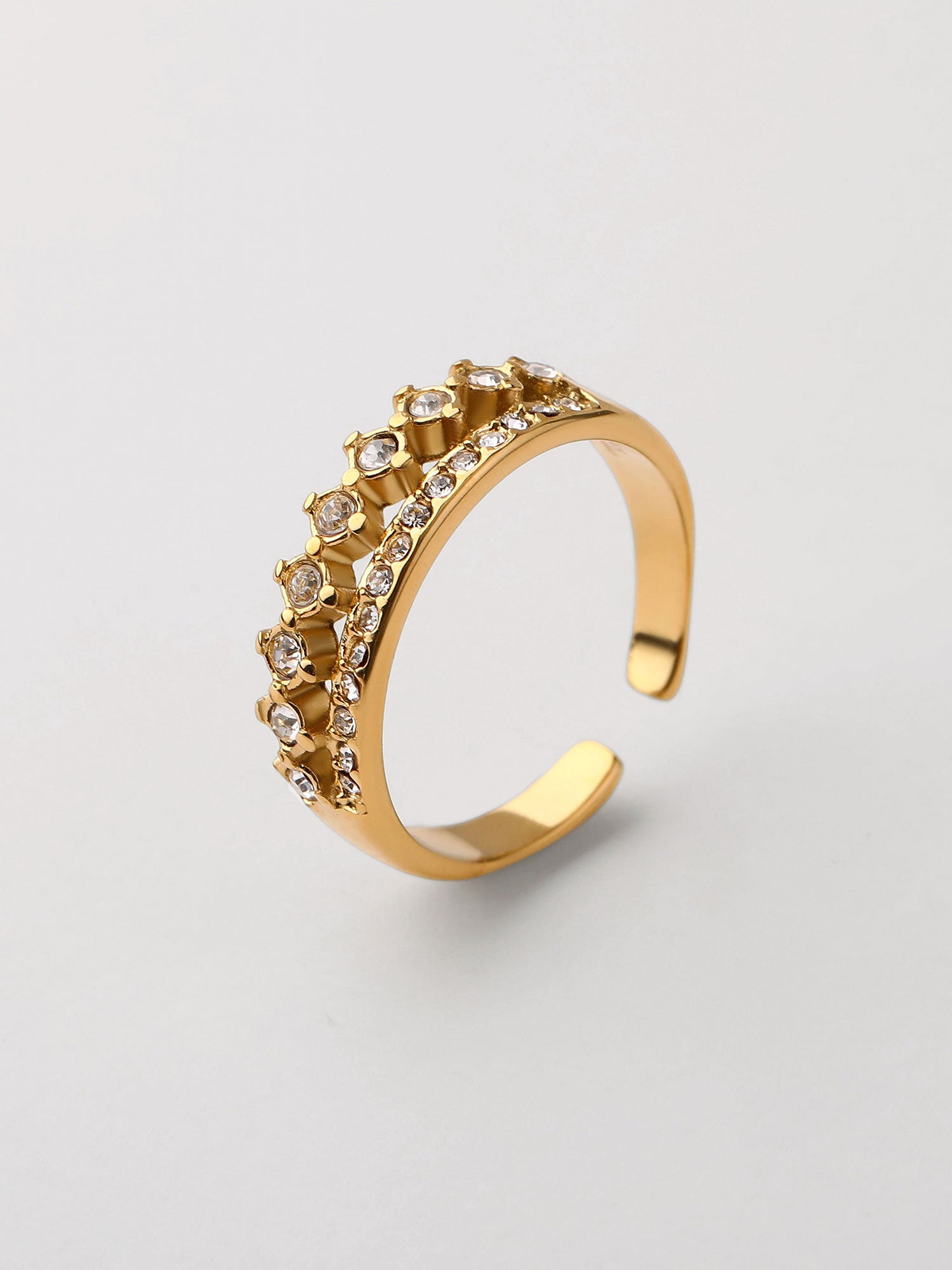 Anel duplo zircónias finas e gruesas Dourado