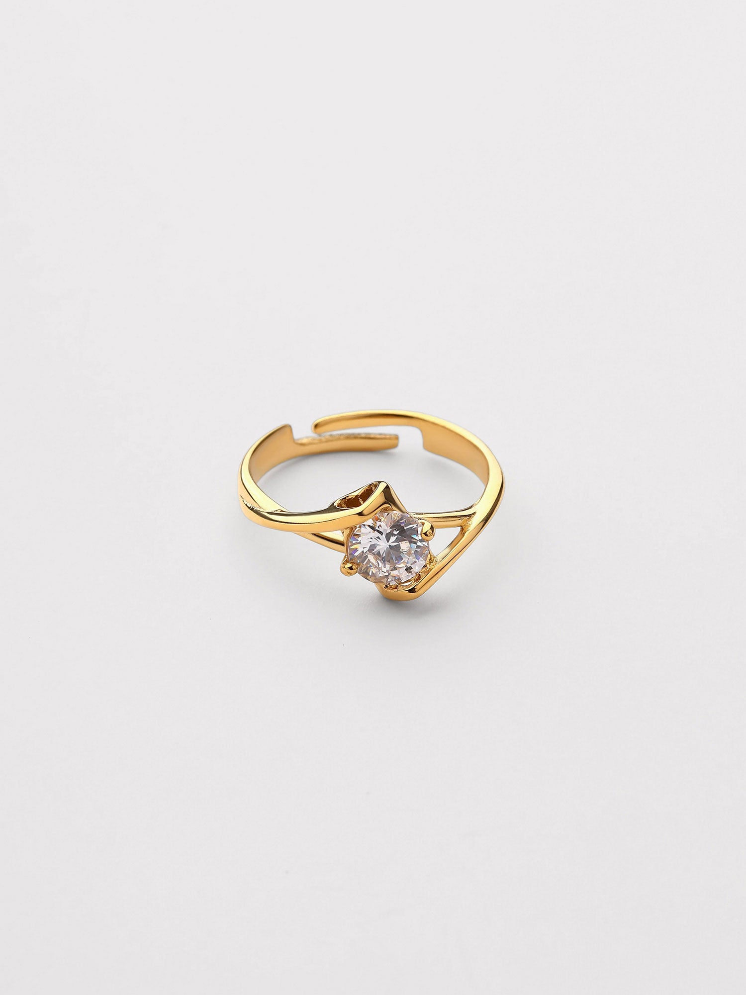 Anel Jaira Ajustável Zircónia Branca Dourado