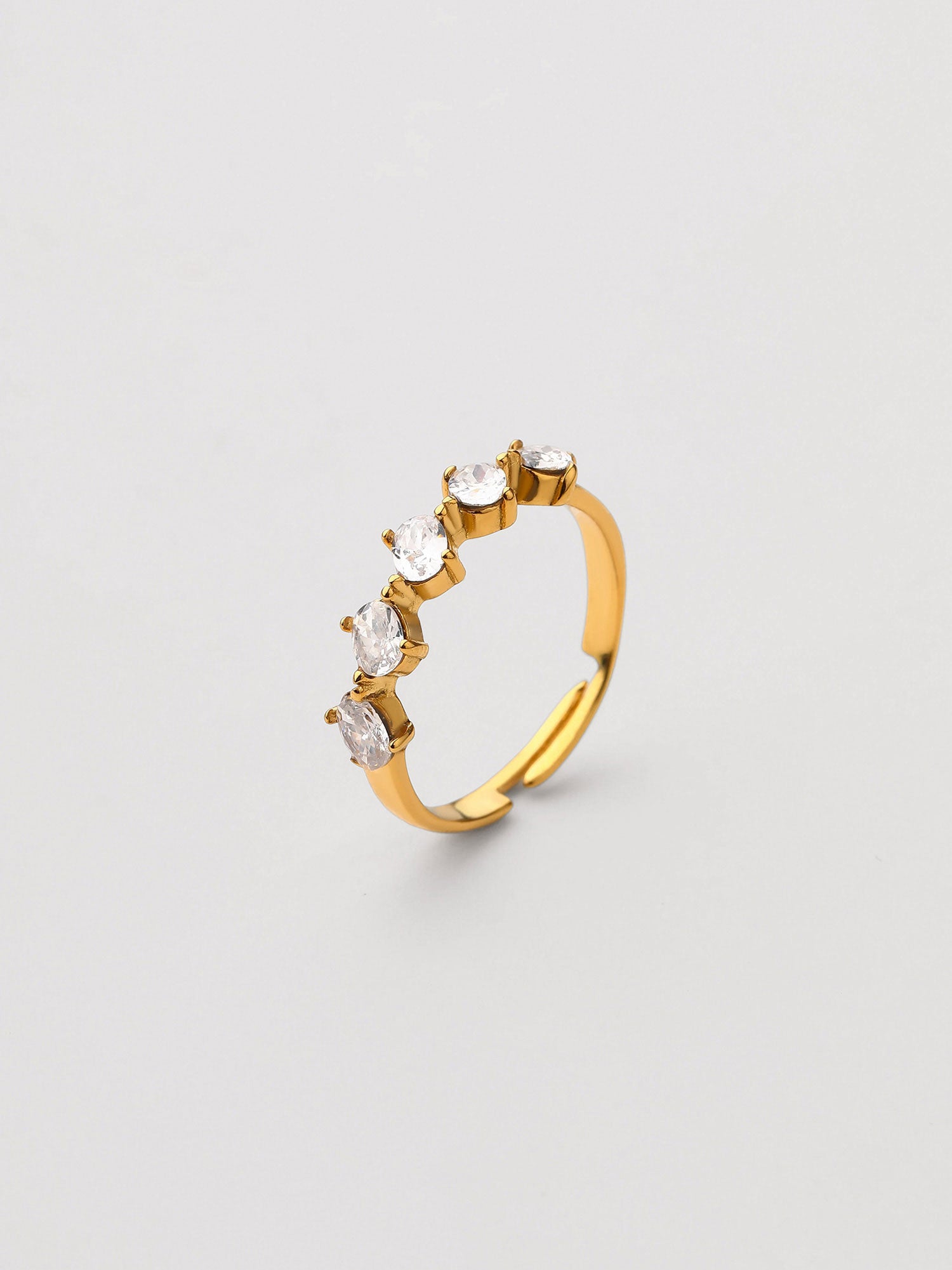 Anel Fiora Ajustável Zircónia Branca Dourado