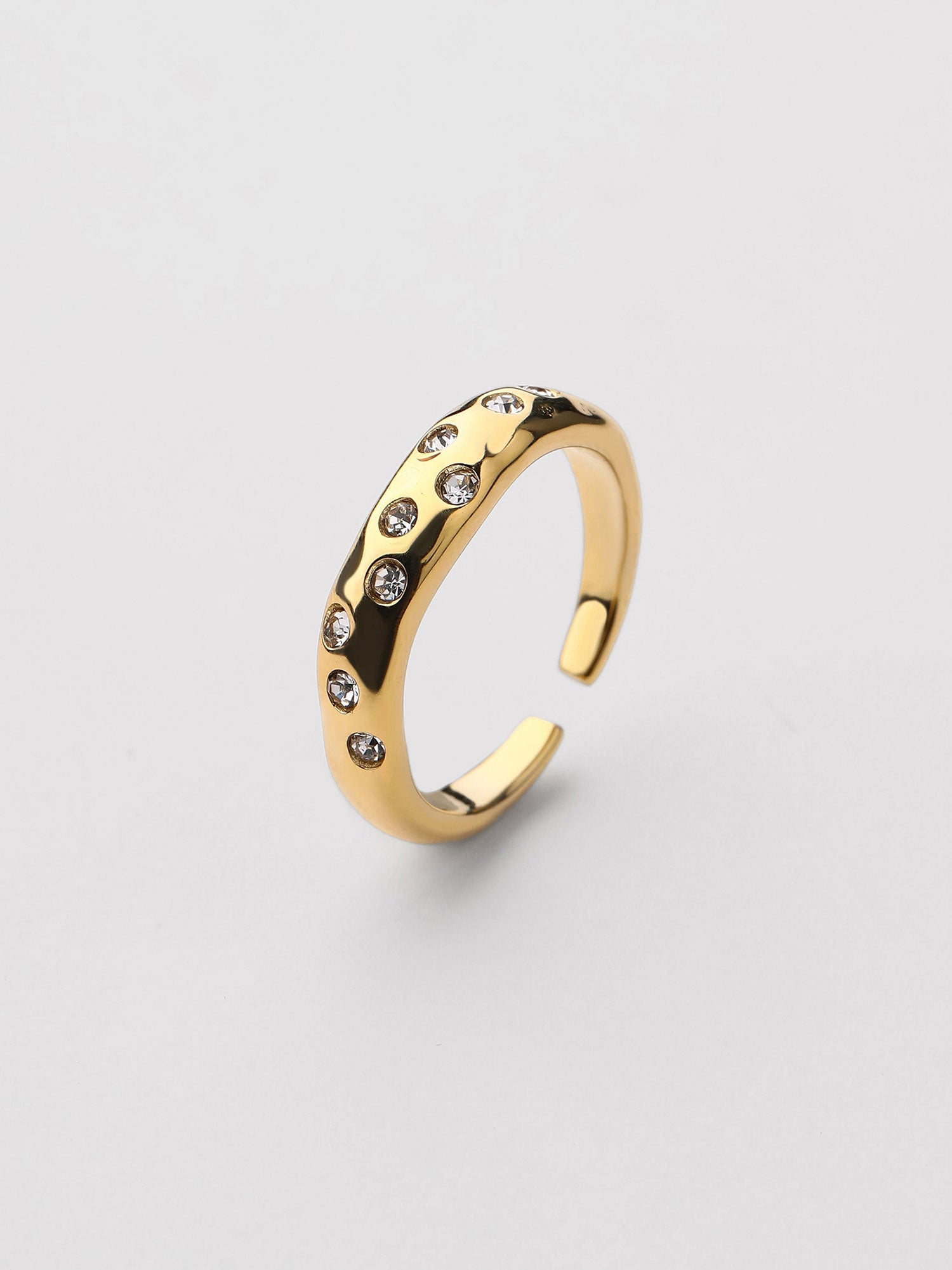 Anillo Evania Ajustable Zirconia Blanca Dorado