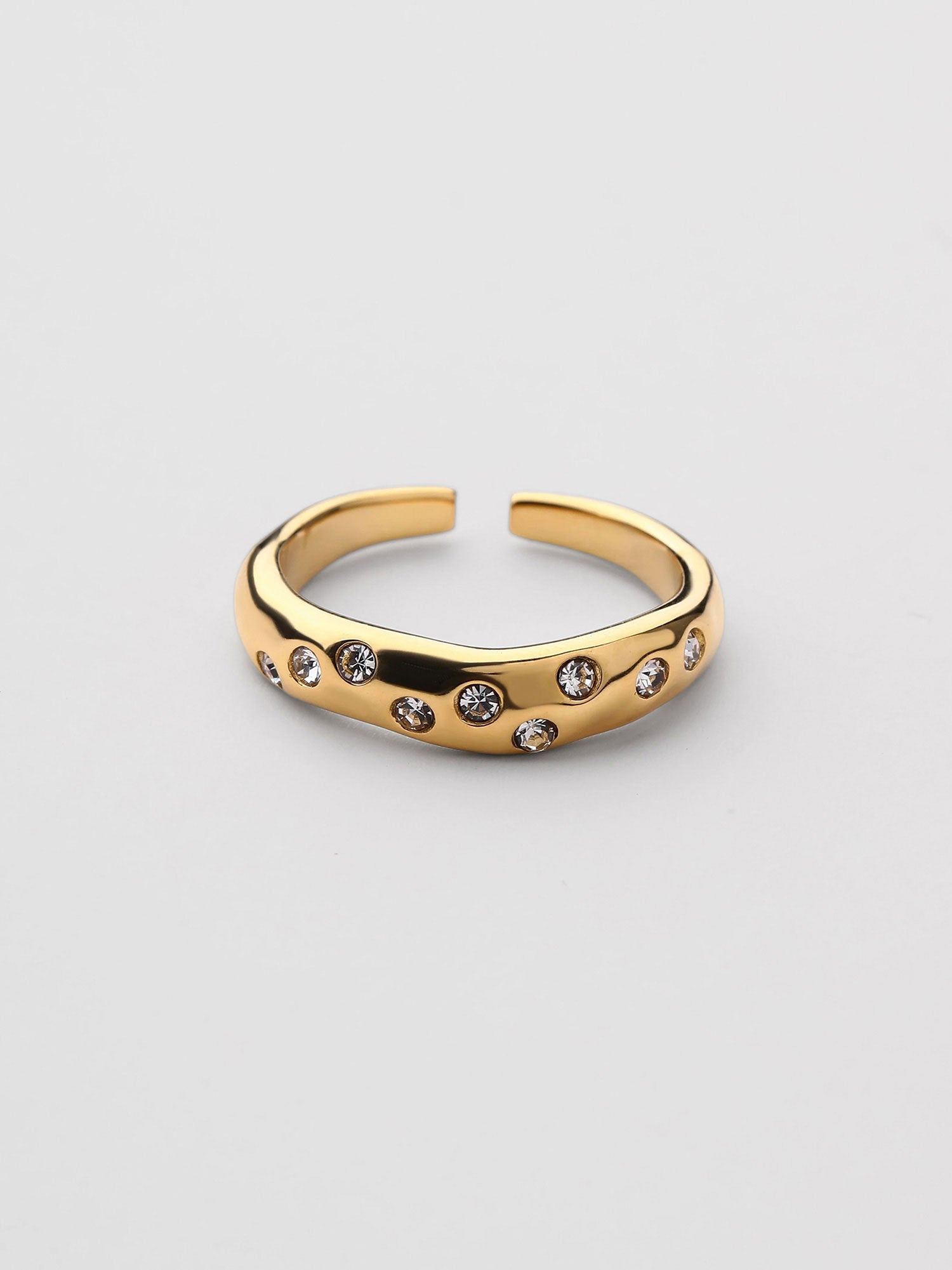 Anillo Evania Ajustable Zirconia Blanca Dorado