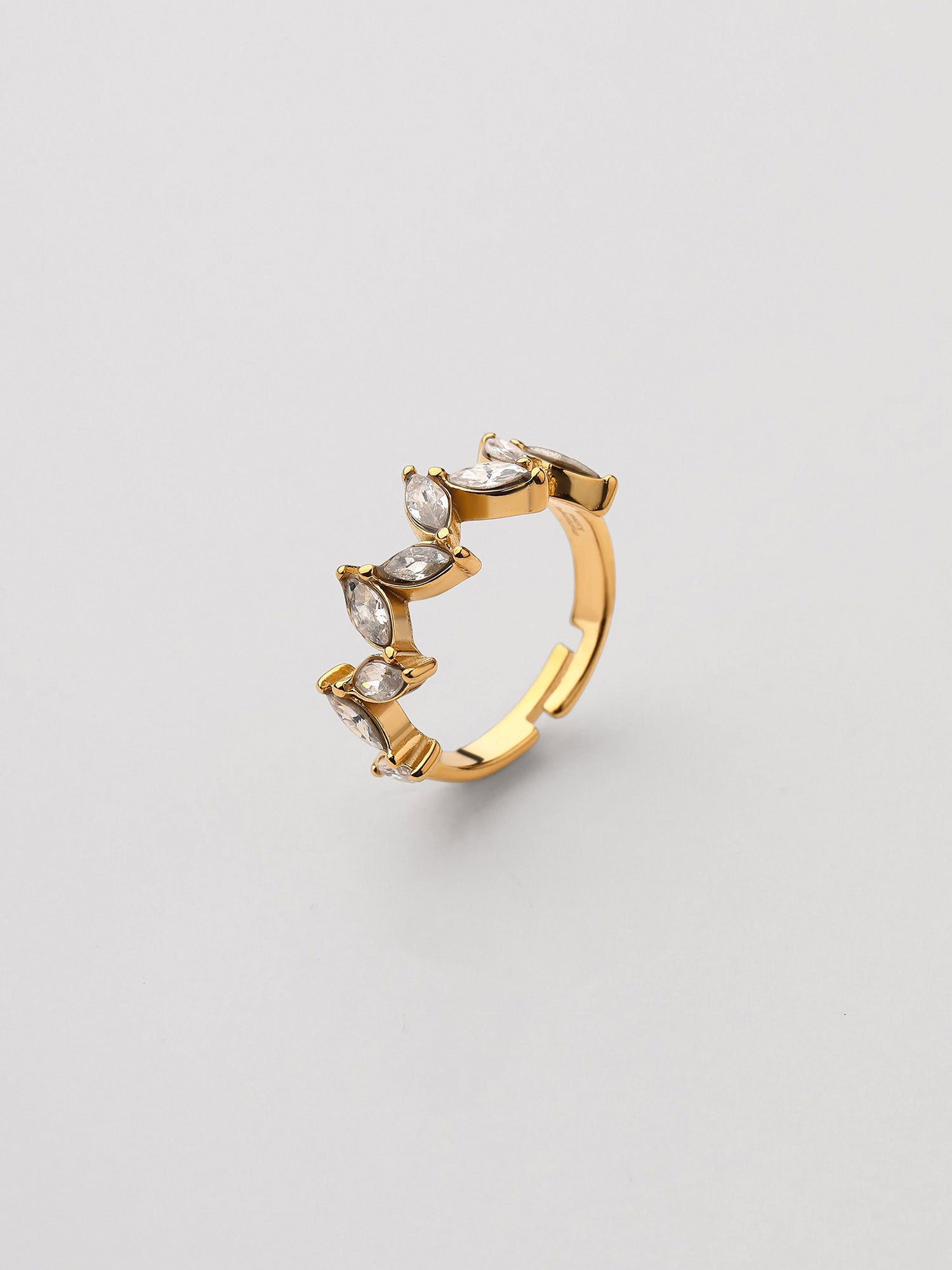 Anel Ivara Ajustável Zircónia Dourado Elegante