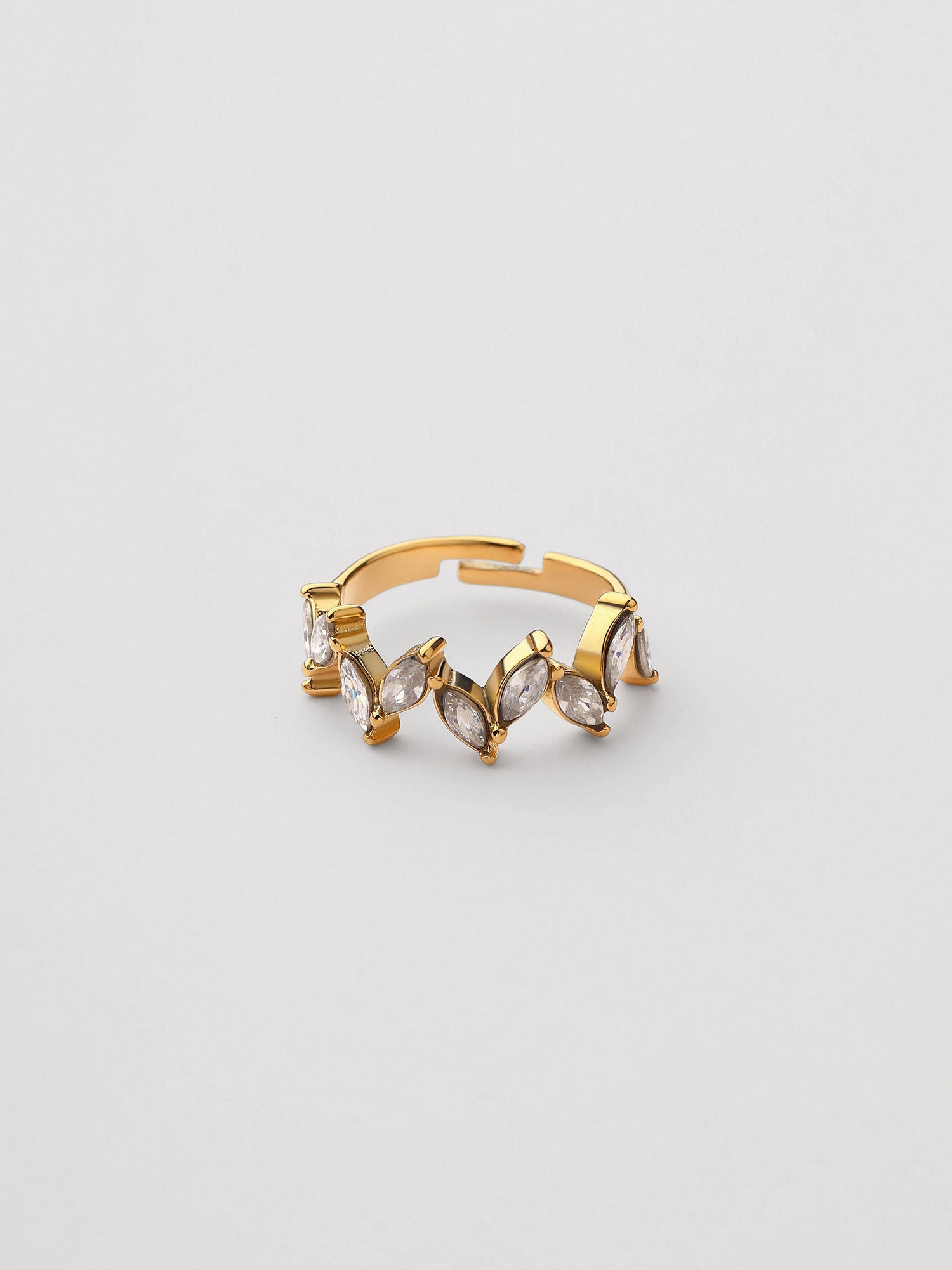 Anel Ivara Ajustável Zircónia Dourado Elegante