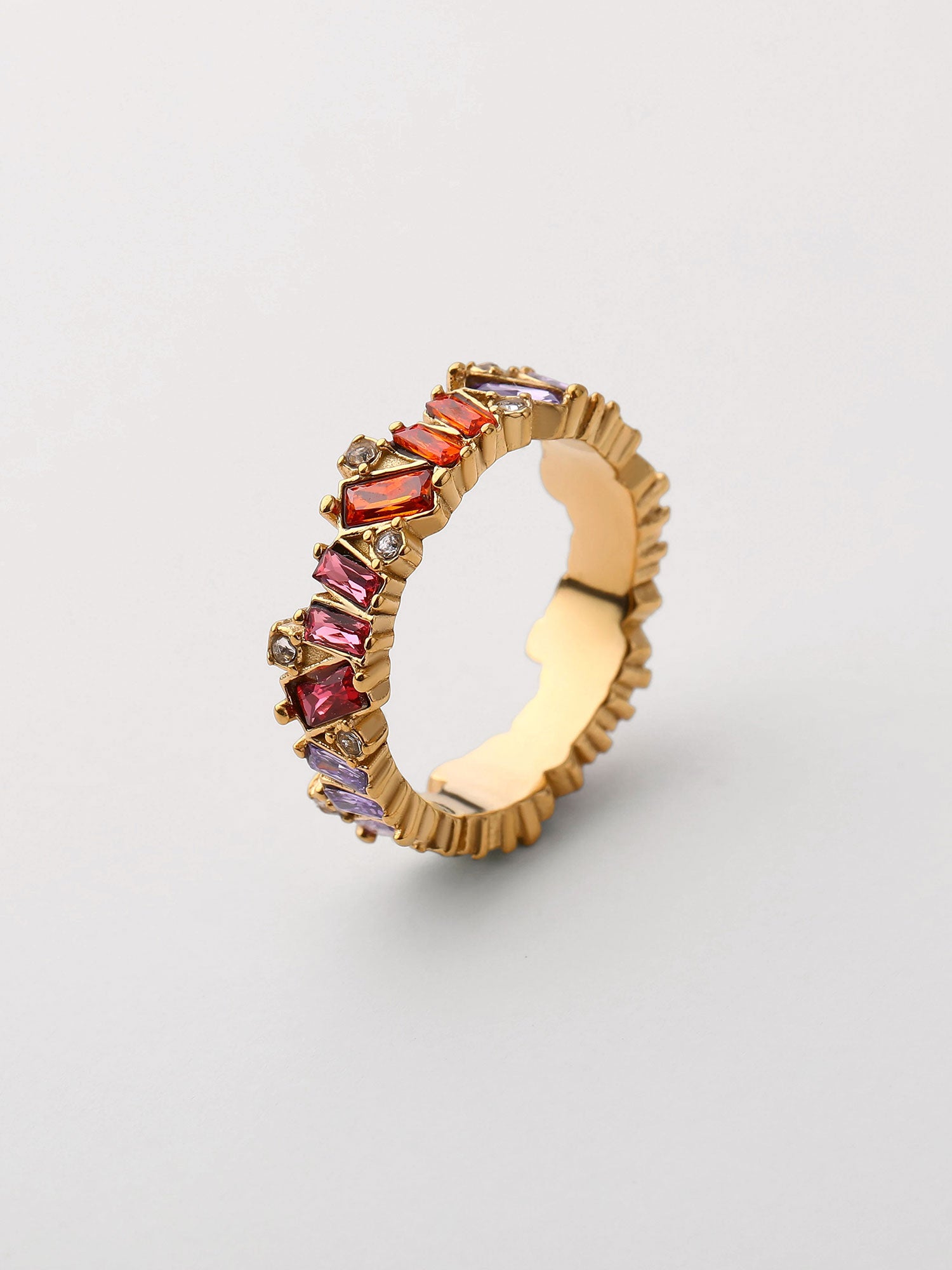 Anel zirconia multicolor Dourado