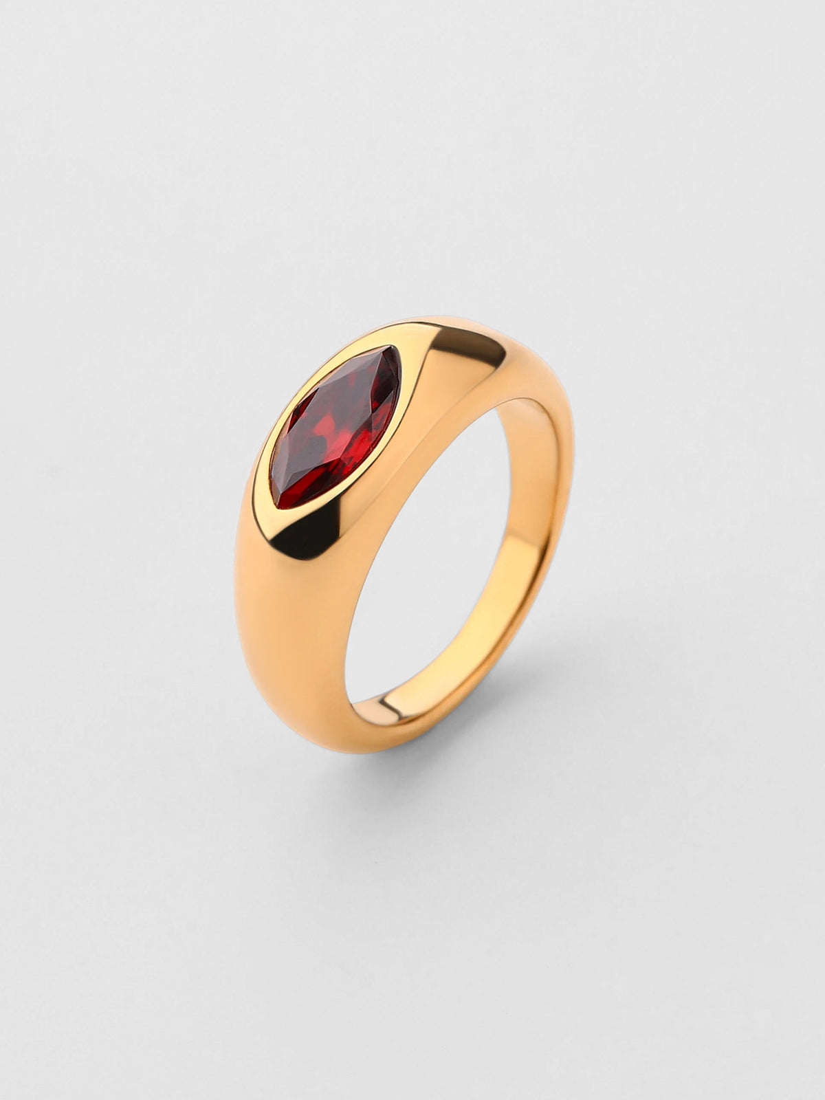 Anel Birthstone Janeiro Granada Dourado