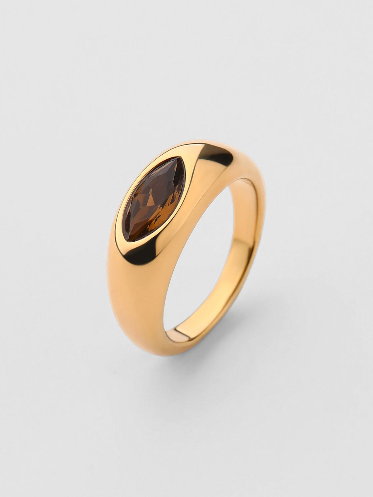 Anel Birthstone Novembro Topázio Citrino Dourado