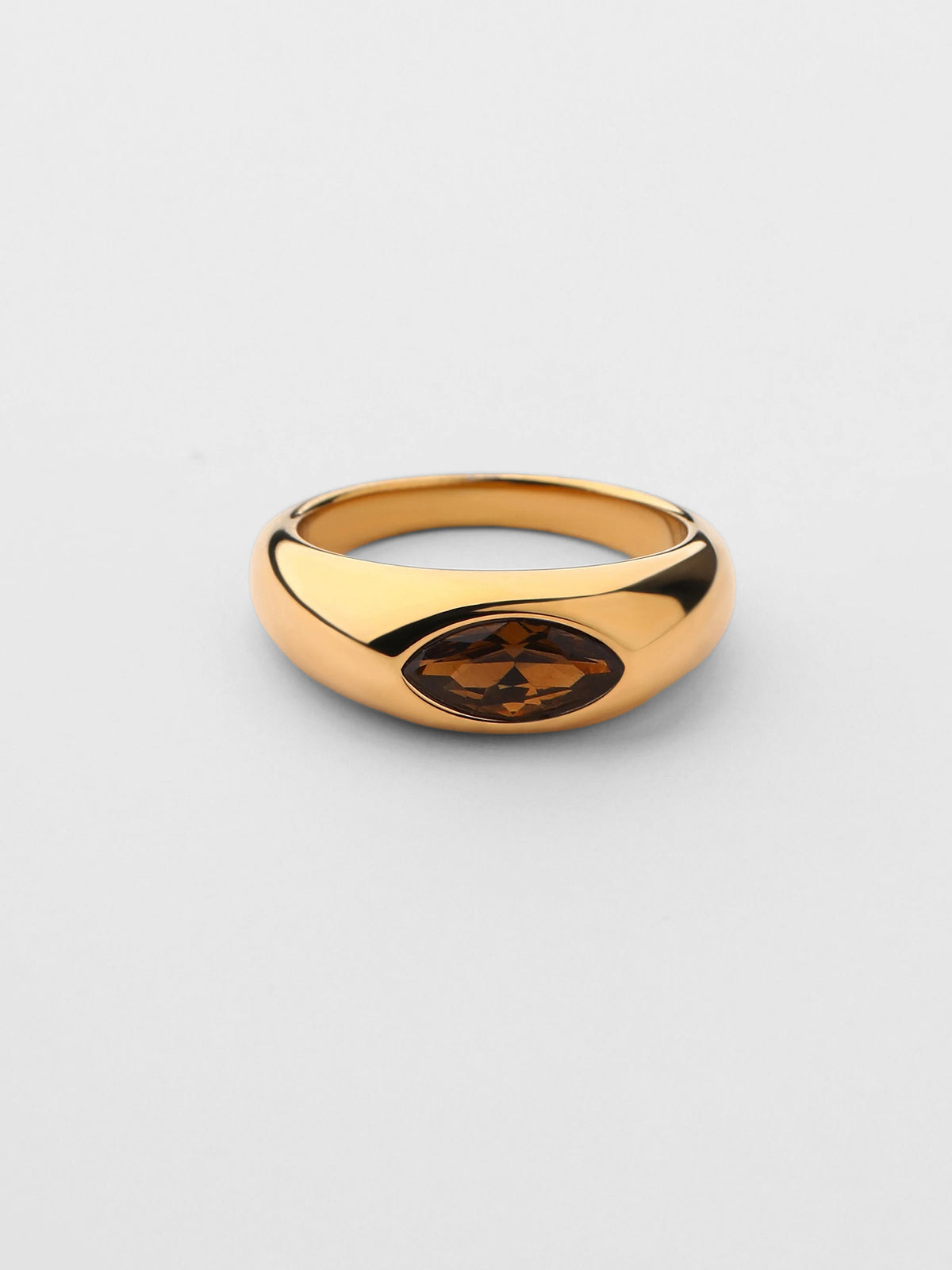 Anel Birthstone Novembro Topázio Citrino Dourado