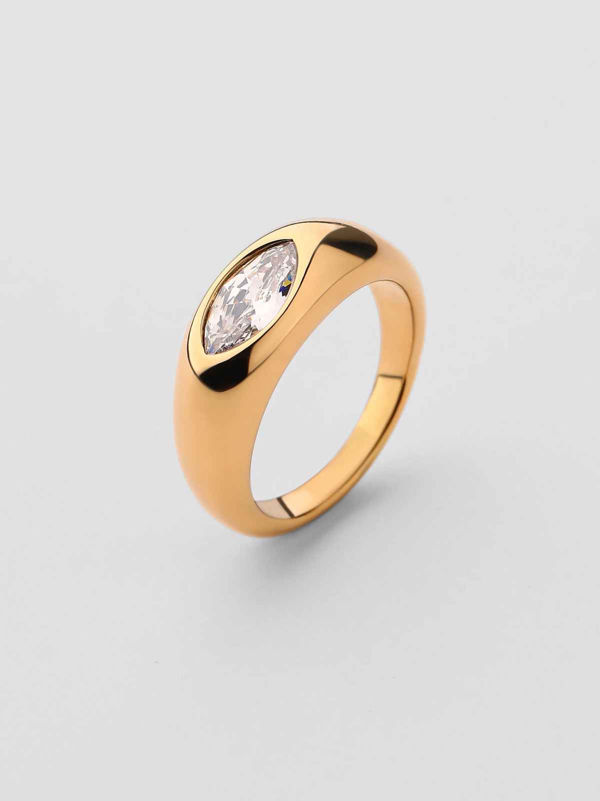 Anel Birthstone Abril Zircónia Branca Dourado