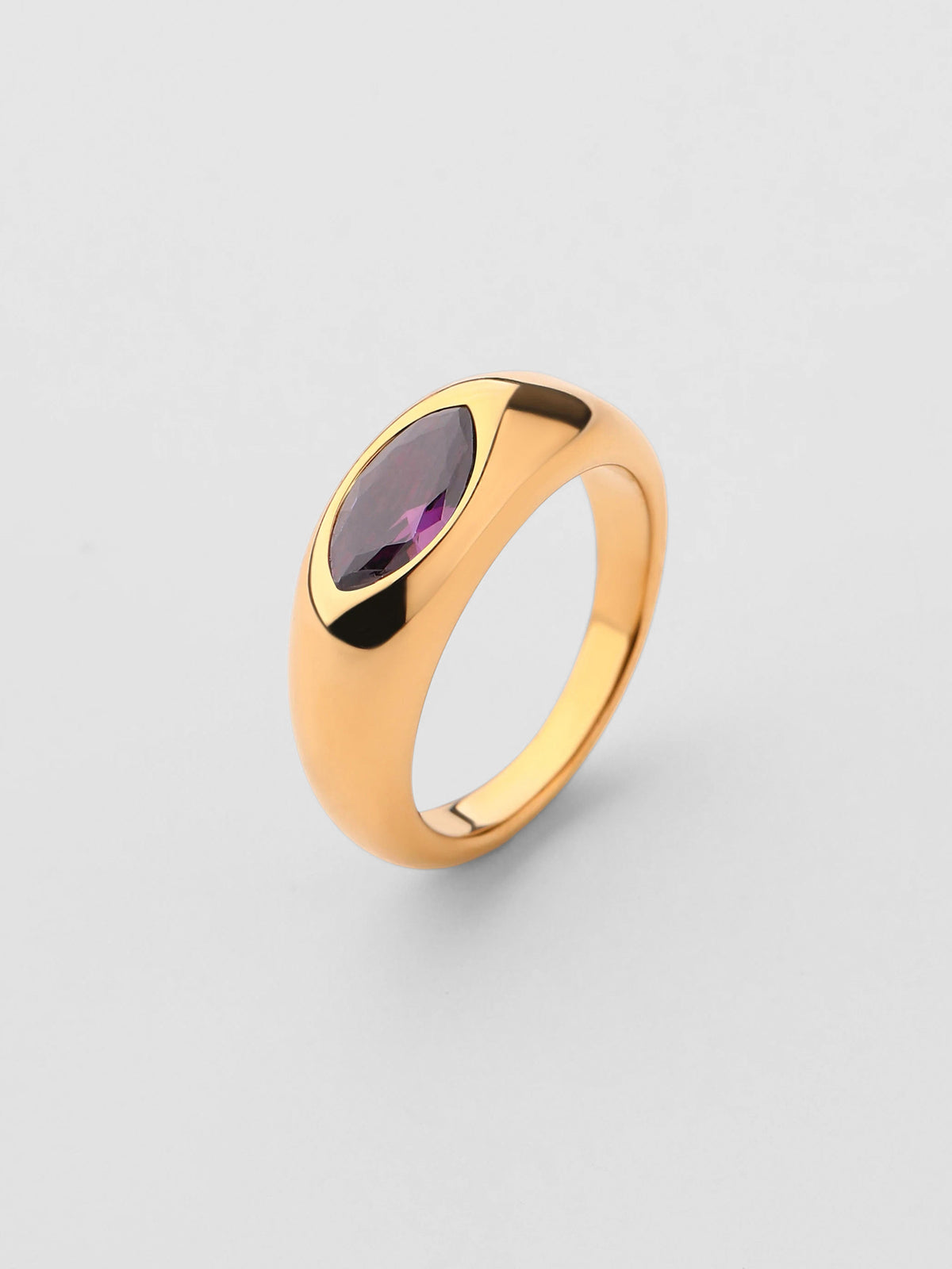 Anel Birthstone Fevereiro Ametista Dourado