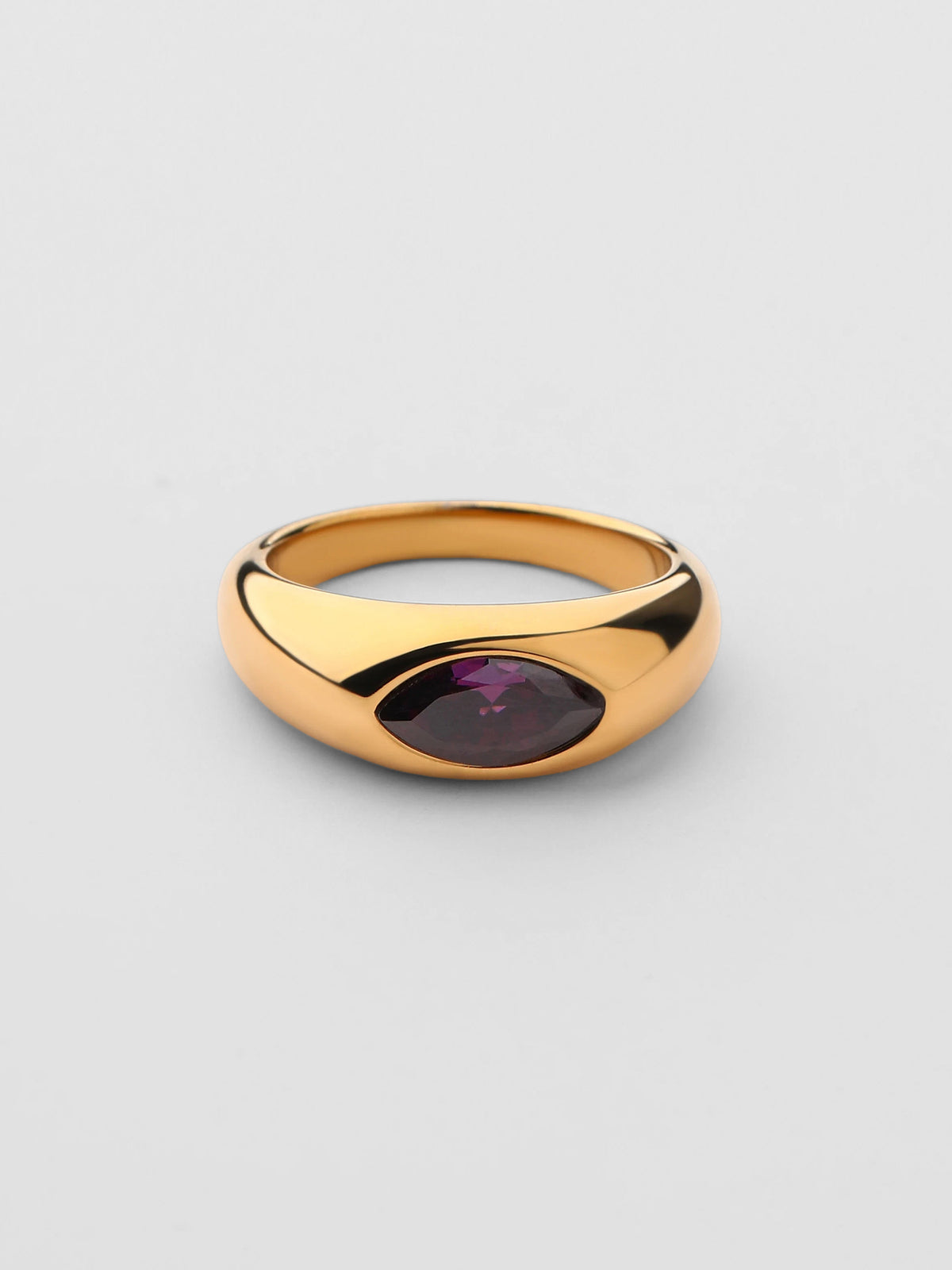 Anel Birthstone Fevereiro Ametista Dourado