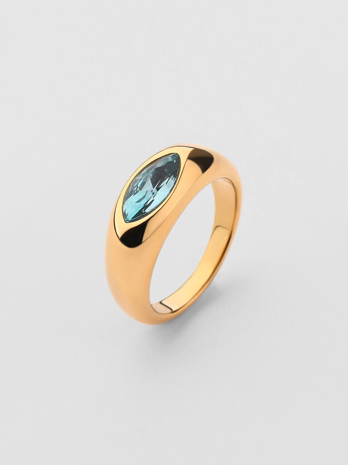 Anel Birthstone Março Água-marinha Dourado