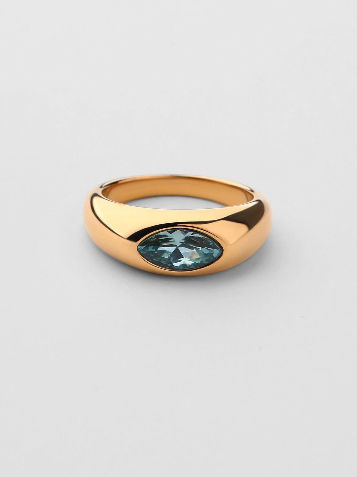 Anel Birthstone Março Água-marinha Dourado