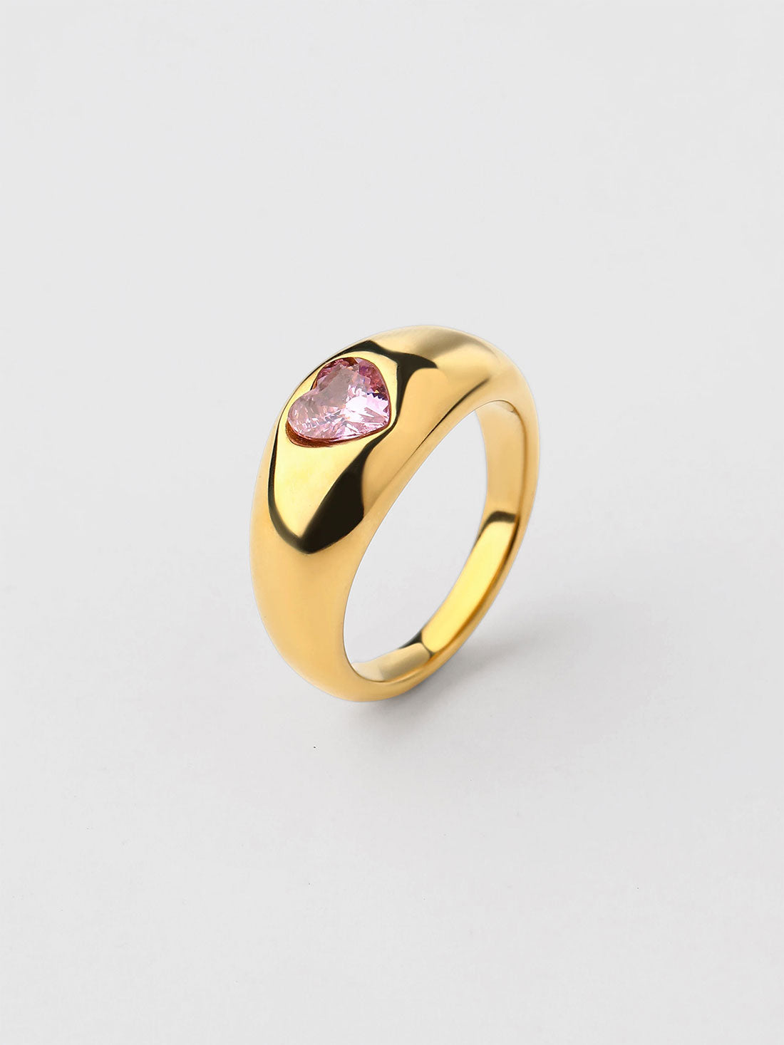 Anel Cyenna Coração Rosa Dourado