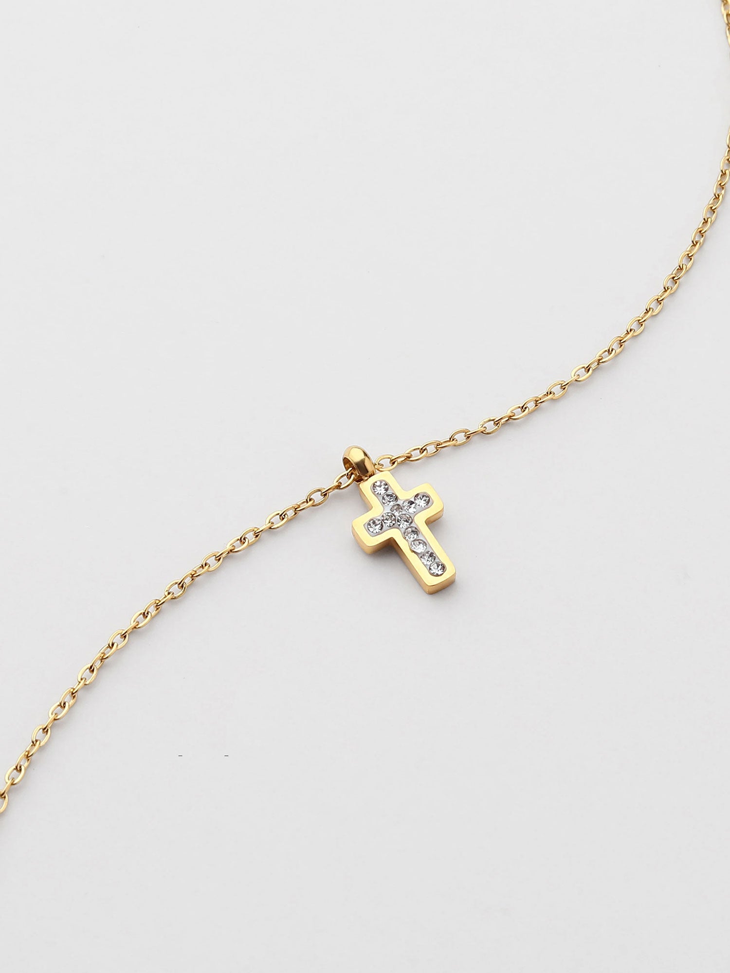 Colar Cruz Zirconitas negras Dourado